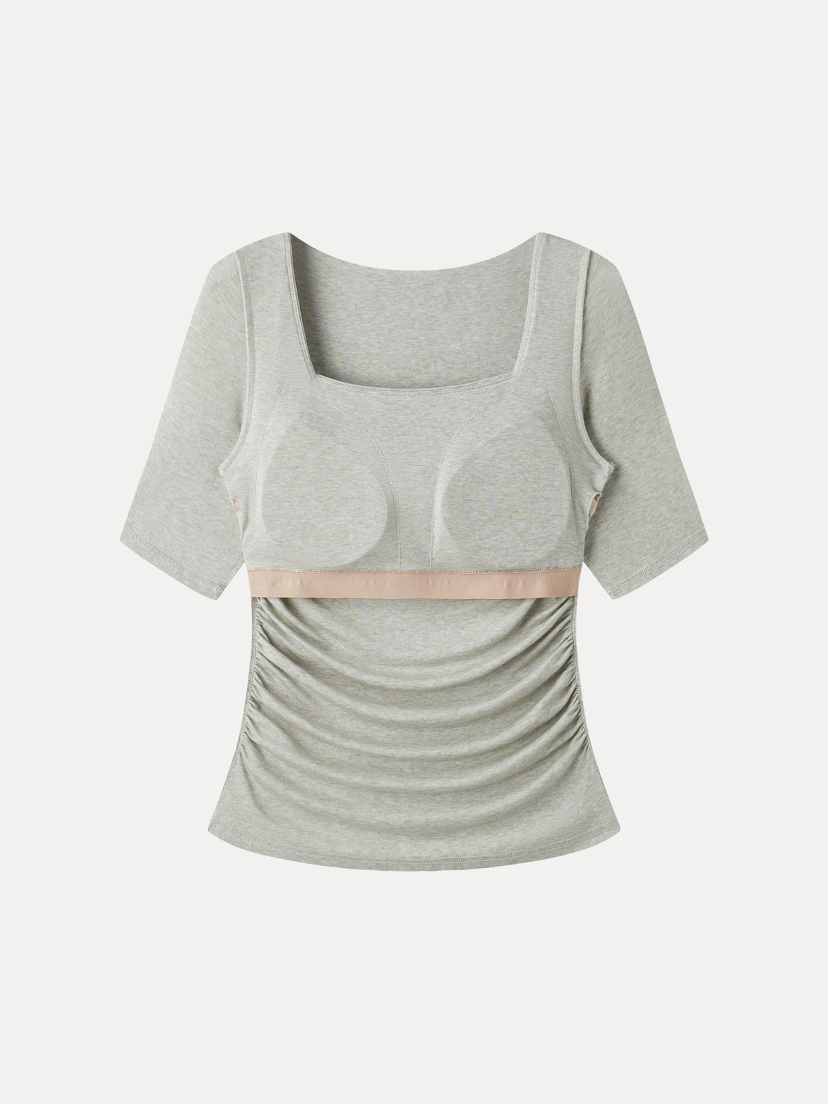 OGLmove Women's Lyocell-Wool Square Neck Elbow Sleeve Ruched Bra Top
