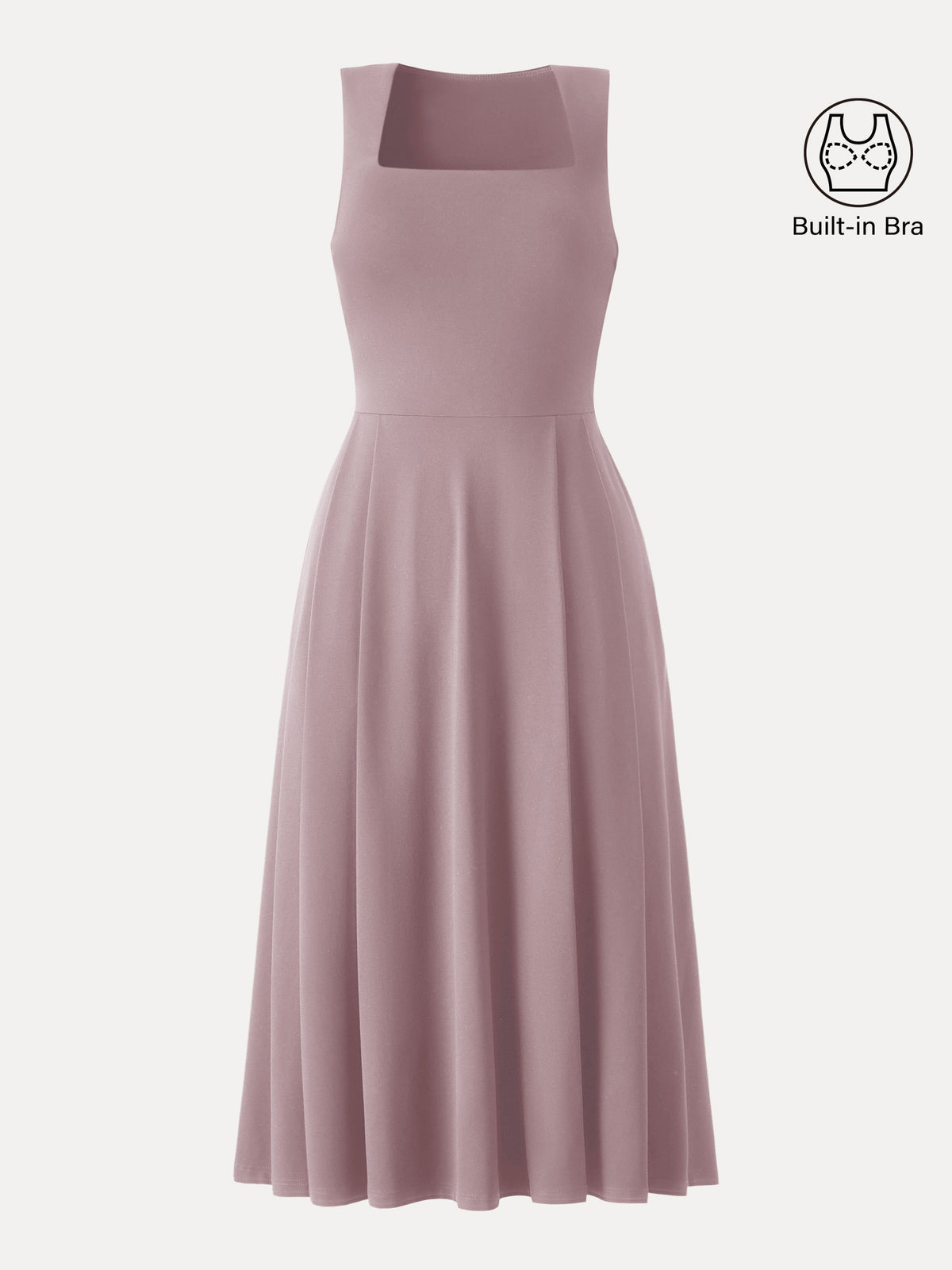OGLmove Women's Square Neck Sleeveless Midi Bra Dress with Pockets