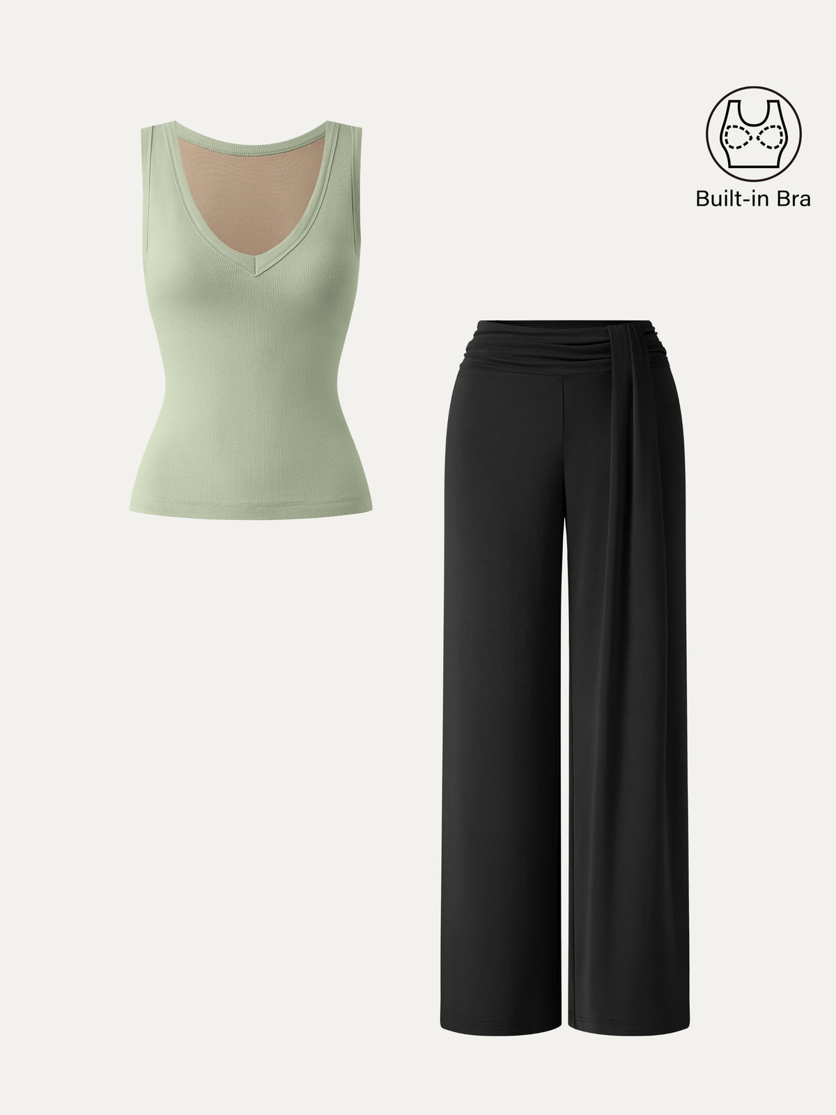 OGLmove Women's V-Neck Bra Tank & Wide-Leg Pants Set