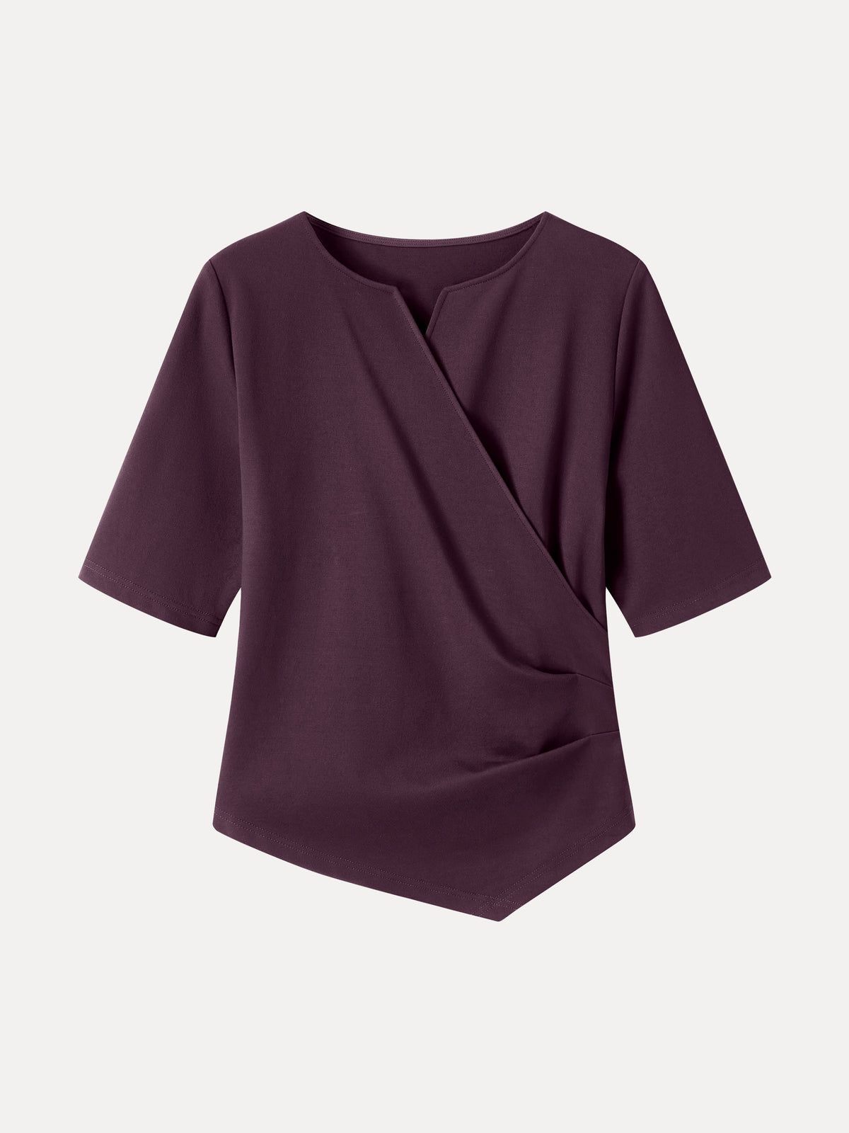 OGLmove Women's Ponte Surplice Elbow Sleeve Asymmetrical Hem Top