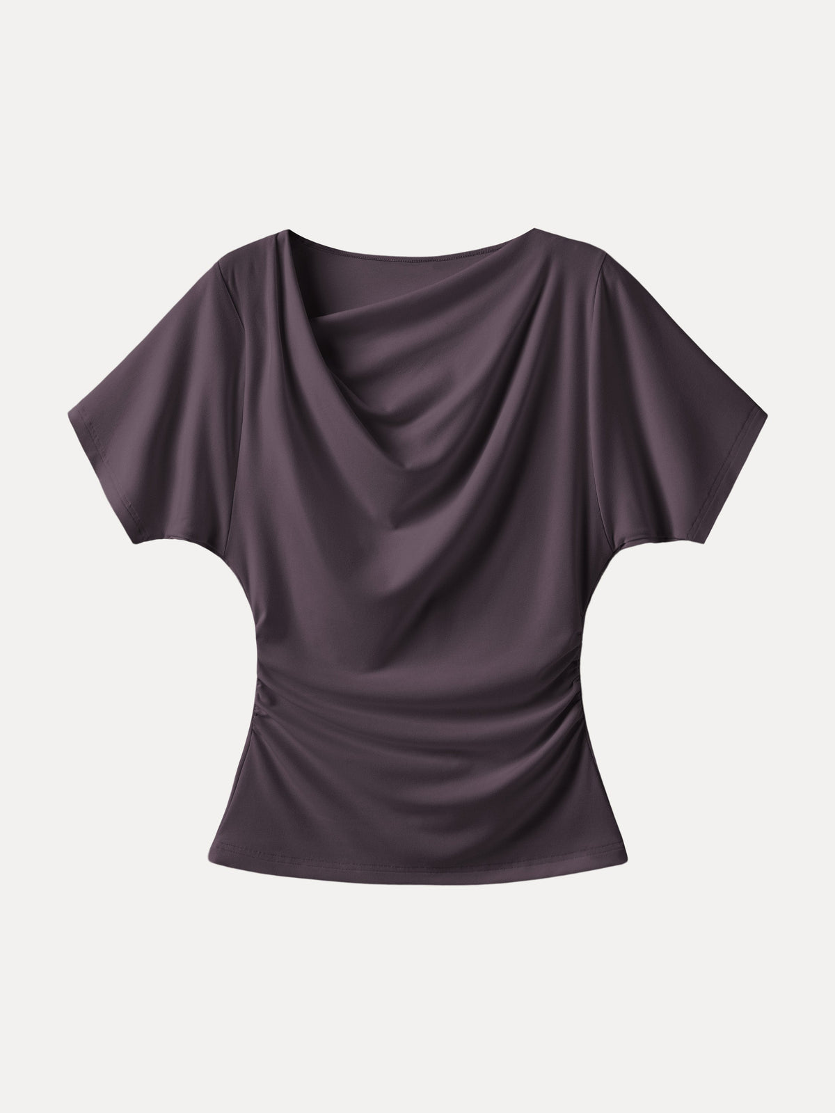 OGLmove Women's Light Cotton Rib Asymmetrical Cowl Neck Ruched Top