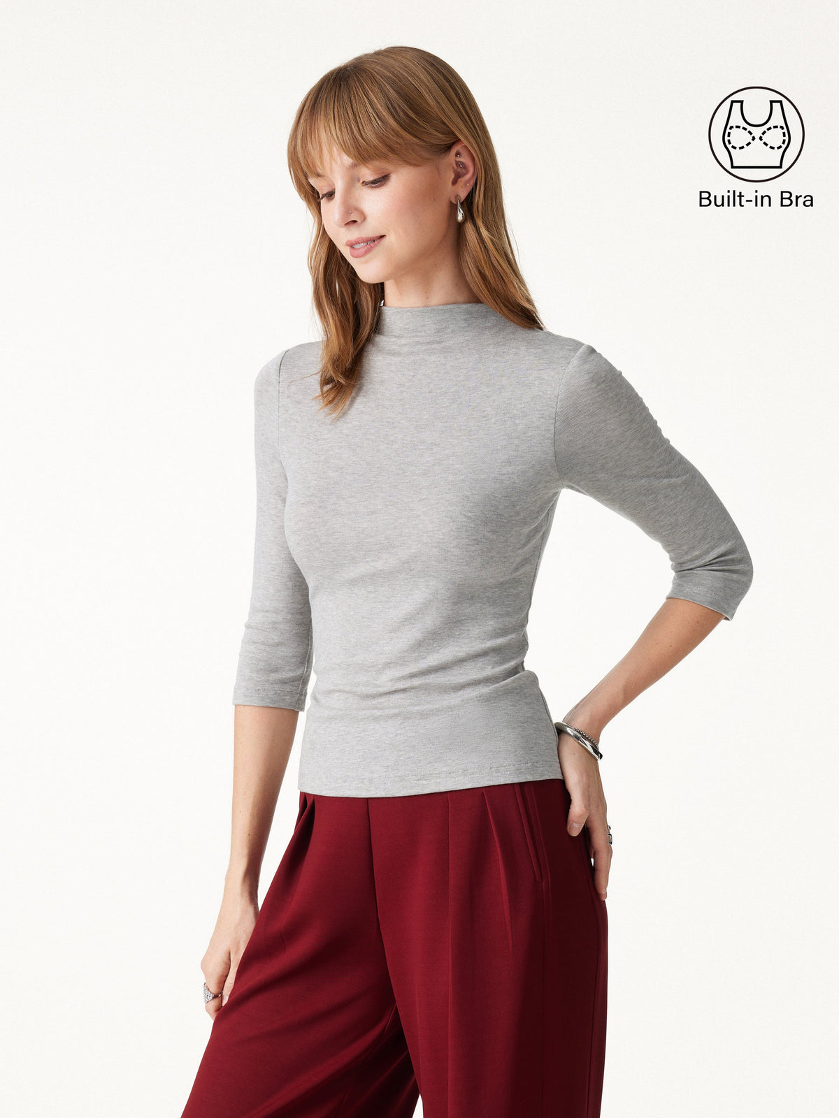 OGLmove Women's Lyocell-Wool Knit Mock Neck Bra Top