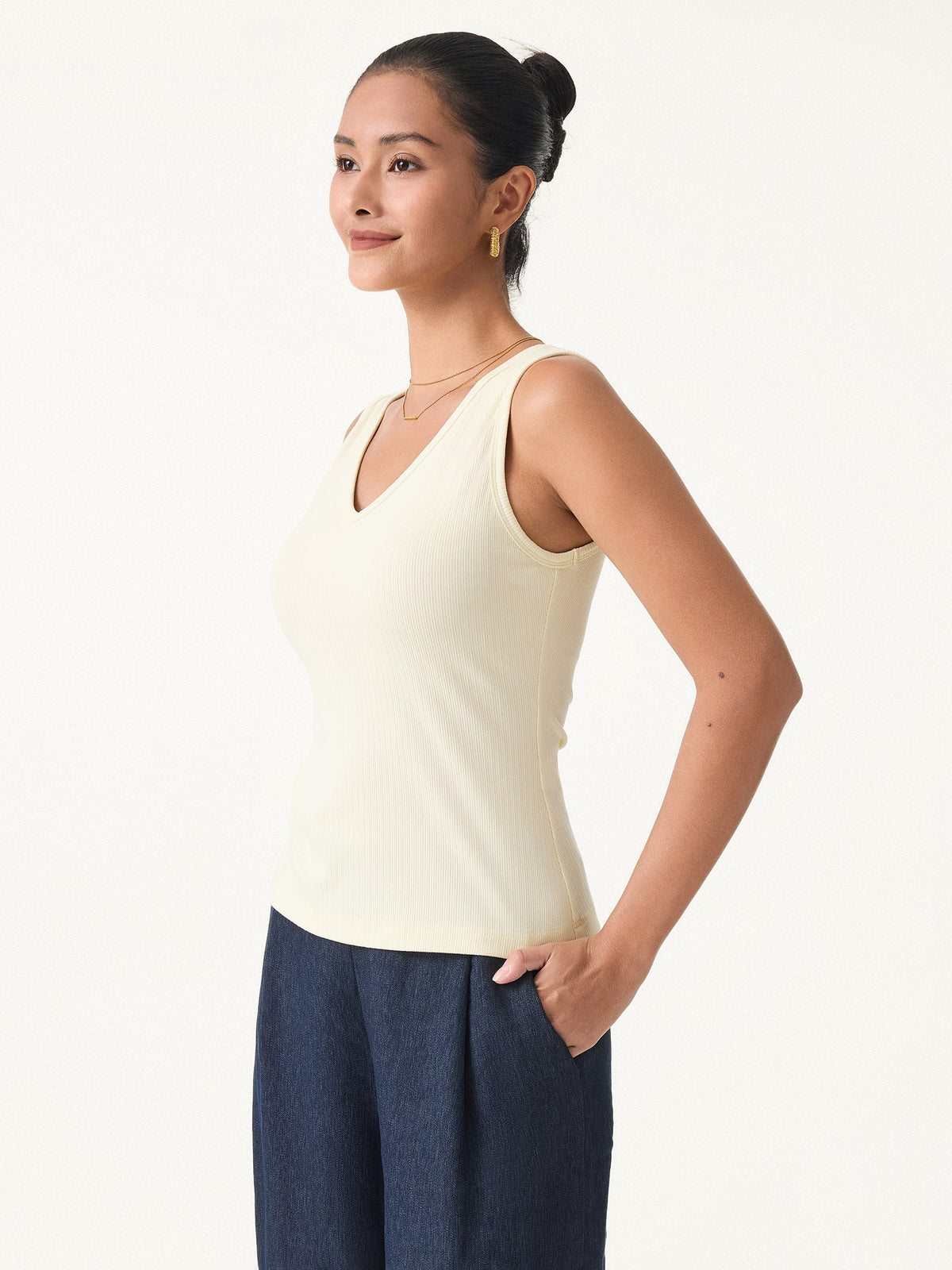 OGLmove Women's Stretch Cotton Pointelle V-Neck Bra Tank Top