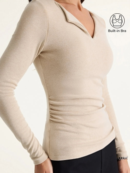 OGLmove Women's Eco-Mousse® Flapped V-Neck Long Sleeve Ruched Bra Top