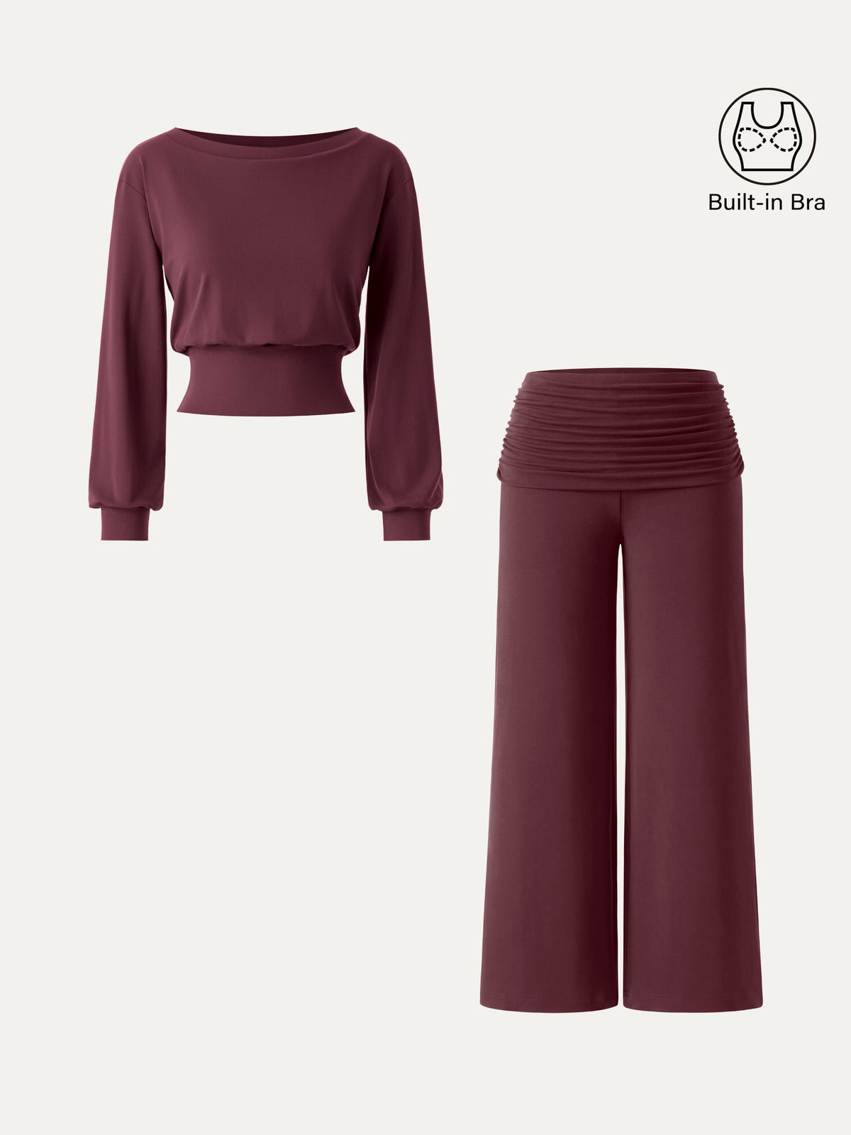 OGLmove Women's Boatneck Bra & Drapey Wide Leg Pants Set