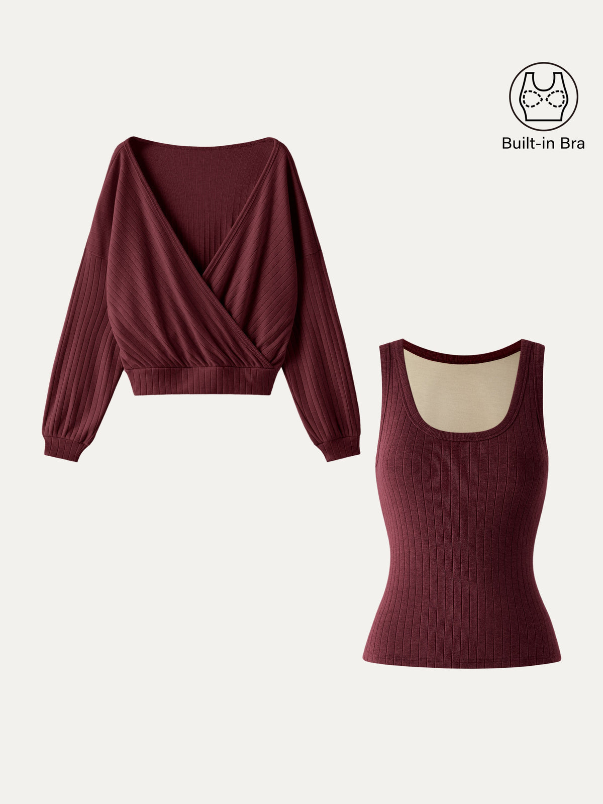 OGLmove Women's 2-Piece U-Neck Bra Top and Long Sleeve Top Set
