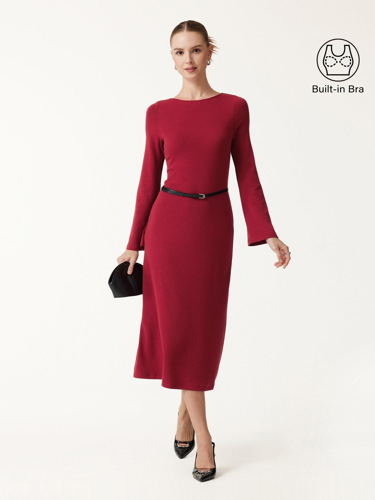 OGLmove Women's Eco-Mousse® Boatneck Bell Sleeve Midi Bra Dress