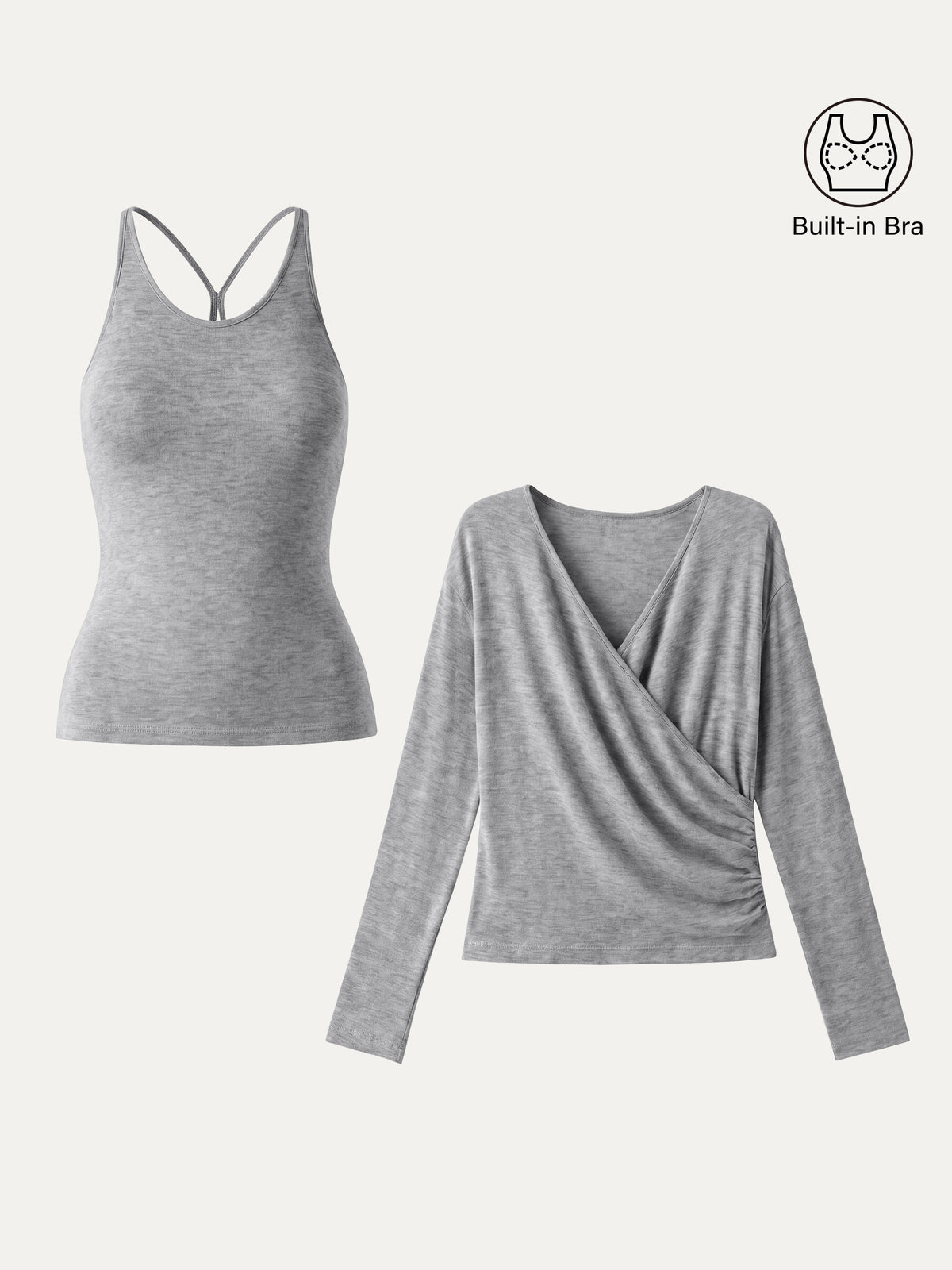 OGLmove Women's Eco-MiYaMoon Cashmere Cami and Surplice Ruched Top Set
