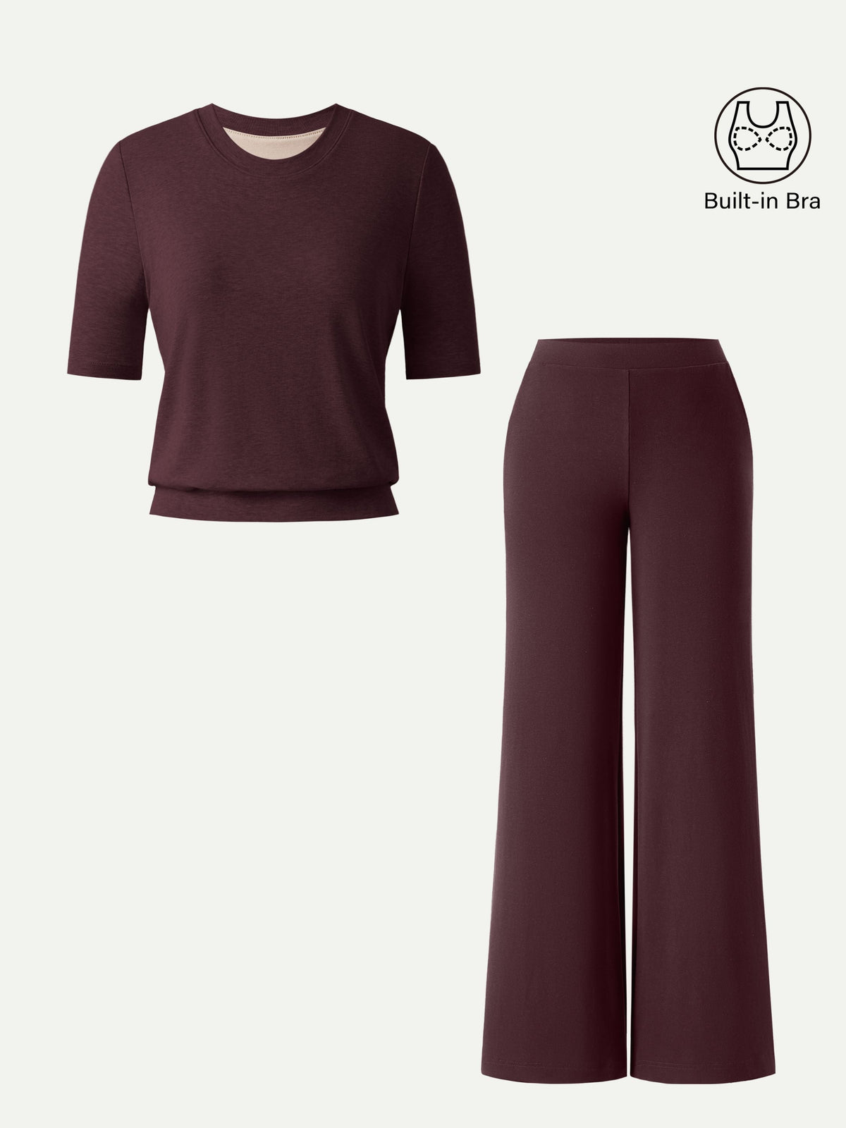 Women's Mid Rise Wide Leg Pants & Crewneck Bra Top Set