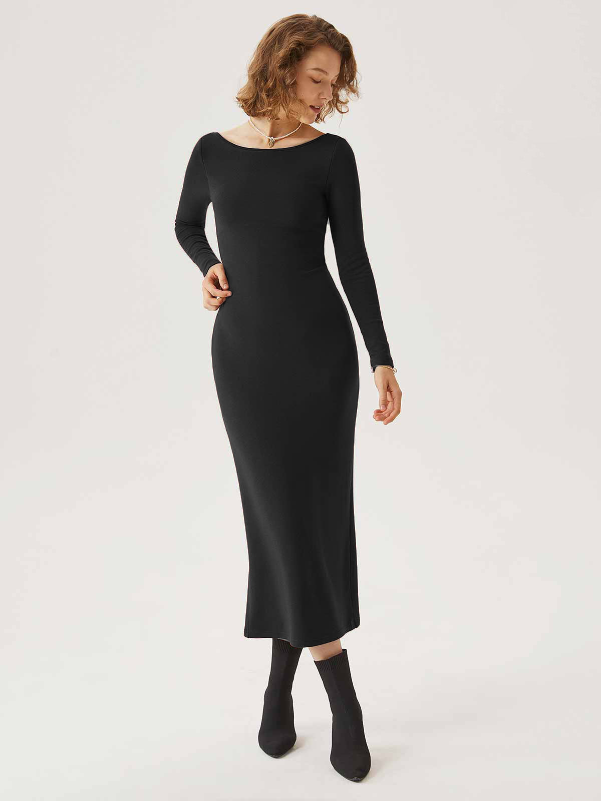 OGLmove Women's Eco-Mousse Boatneck Open-Back Midi Bra Dress