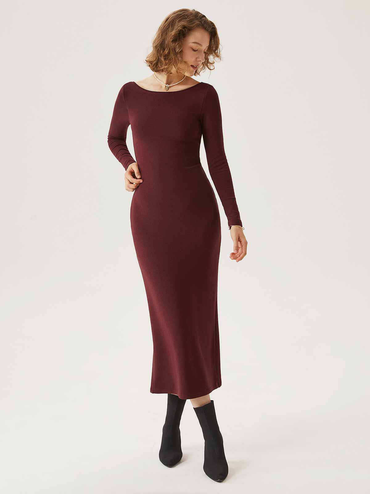 OGLmove Women's Eco-Mousse® Boatneck Open-Back Midi Bra Dress