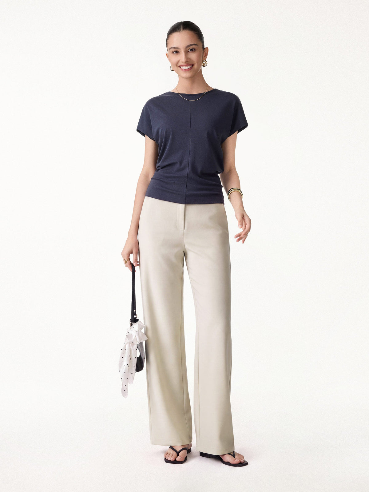 OGLmove Women's Relaxed Top and Mid-Rise Wide-Leg Trousers Set