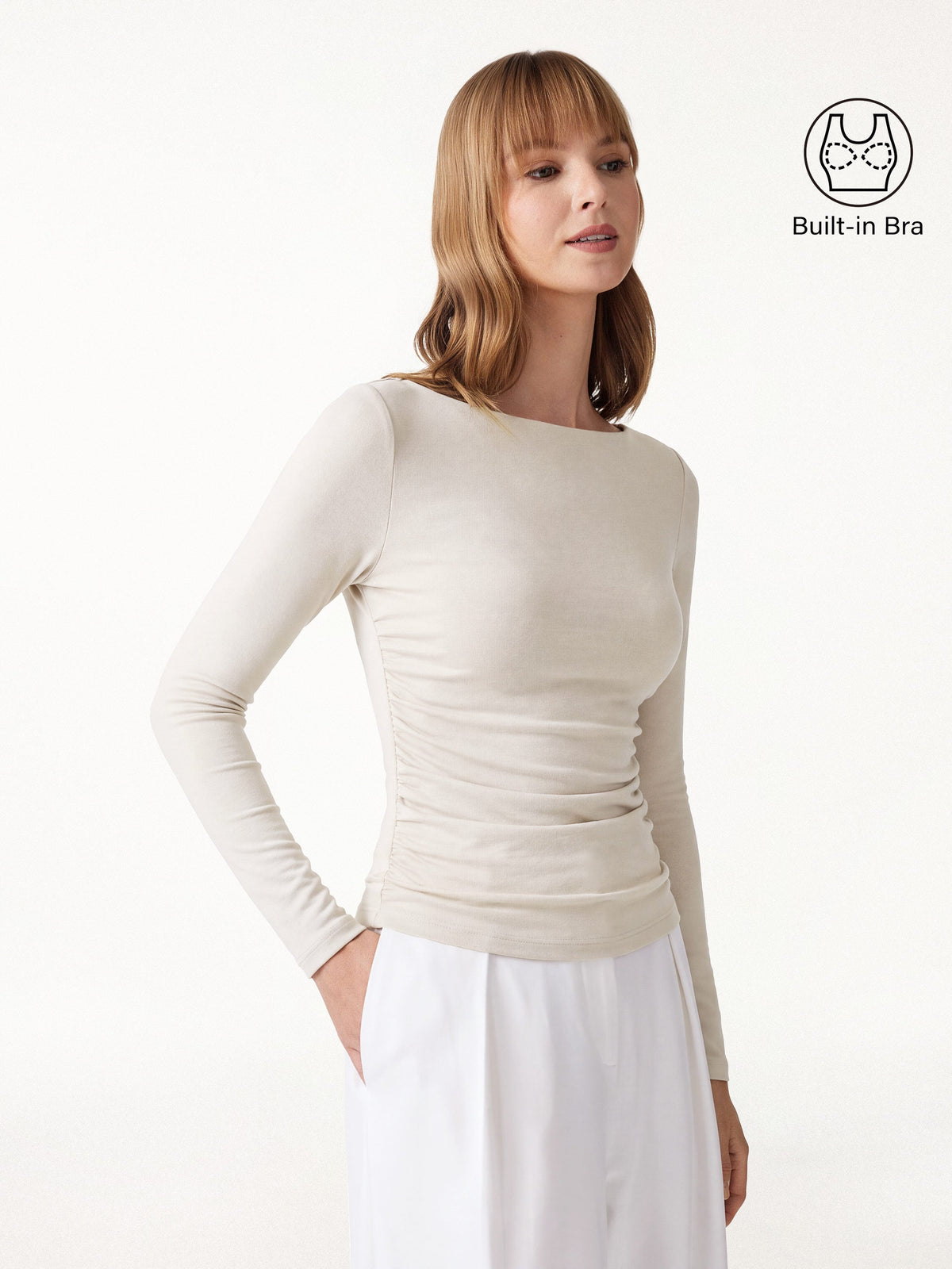 OGLmove Women's Eco-Mousse® Boatneck Ruched Bra Top