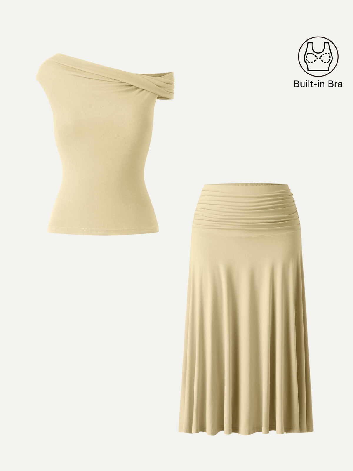 Women's 2-Piece Brami Top and Side Ruched Midi Skirt Set