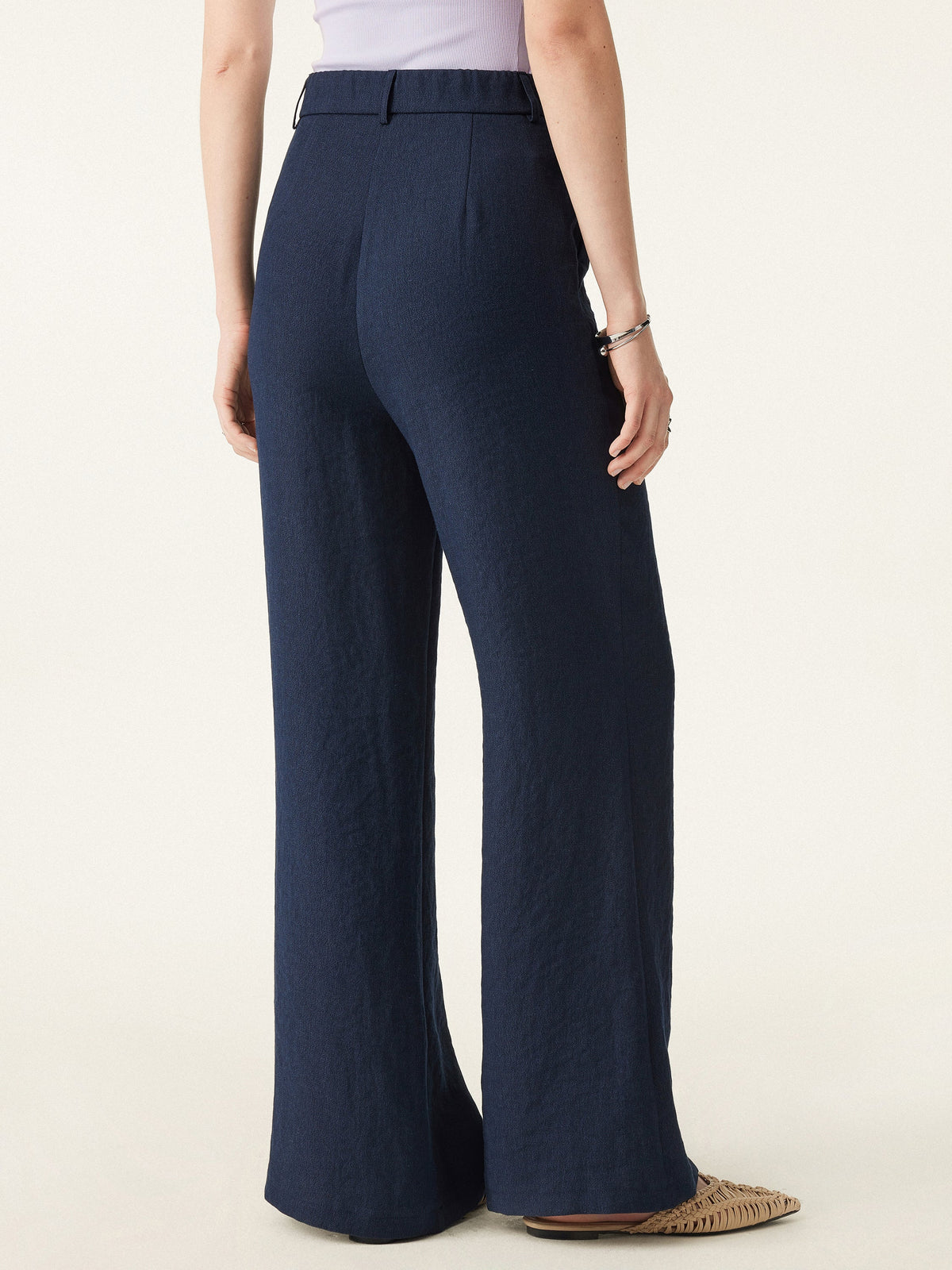 OGLmove Women's European Linen-Like Mid Rise Flared Pant with Pockets