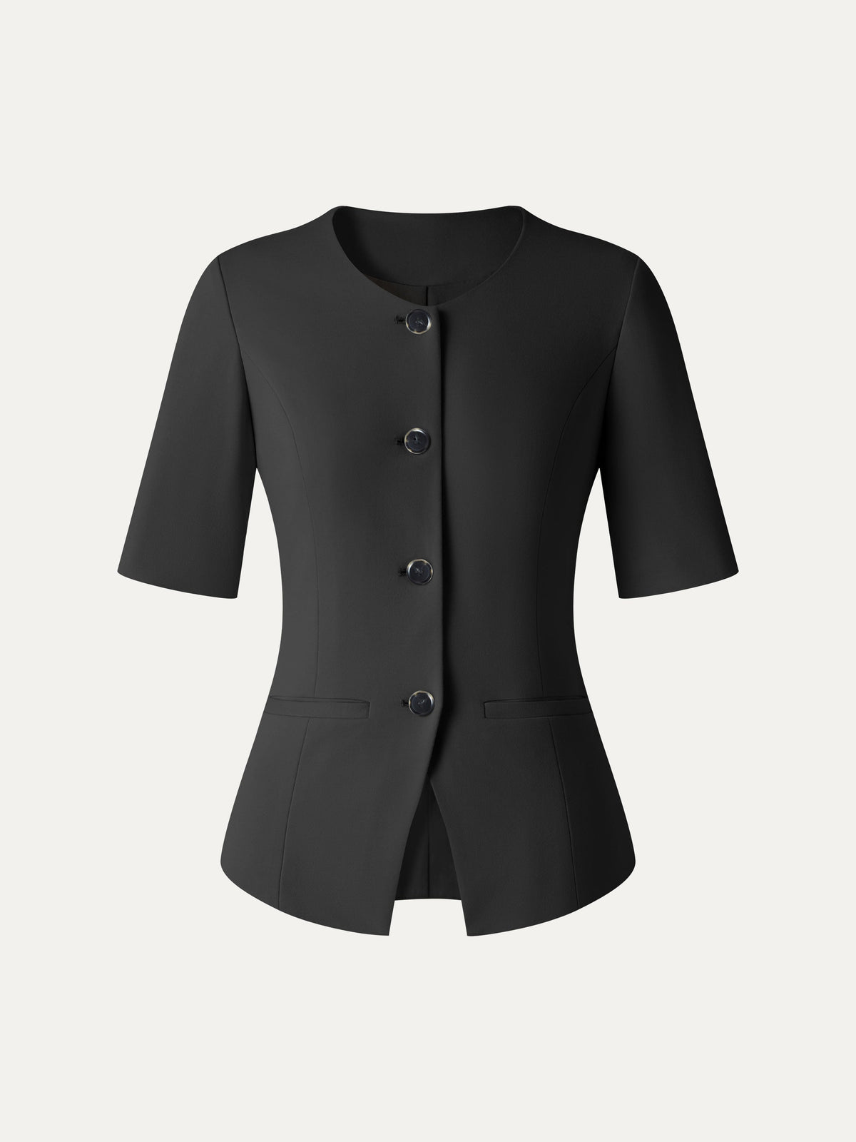 OGLmove Women's Ponte Round Neck Elbow Sleeve Jacket with Pockets