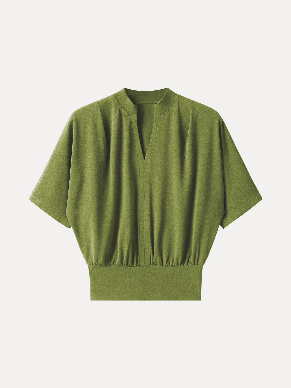 OGLmove Women's Light Cotton Rib Stand Collar V-Neck Top