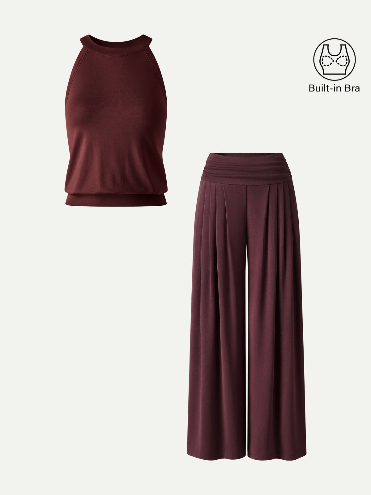 Women's 2-Piece Halter Neck Bra Tank and Tucked Pant Set