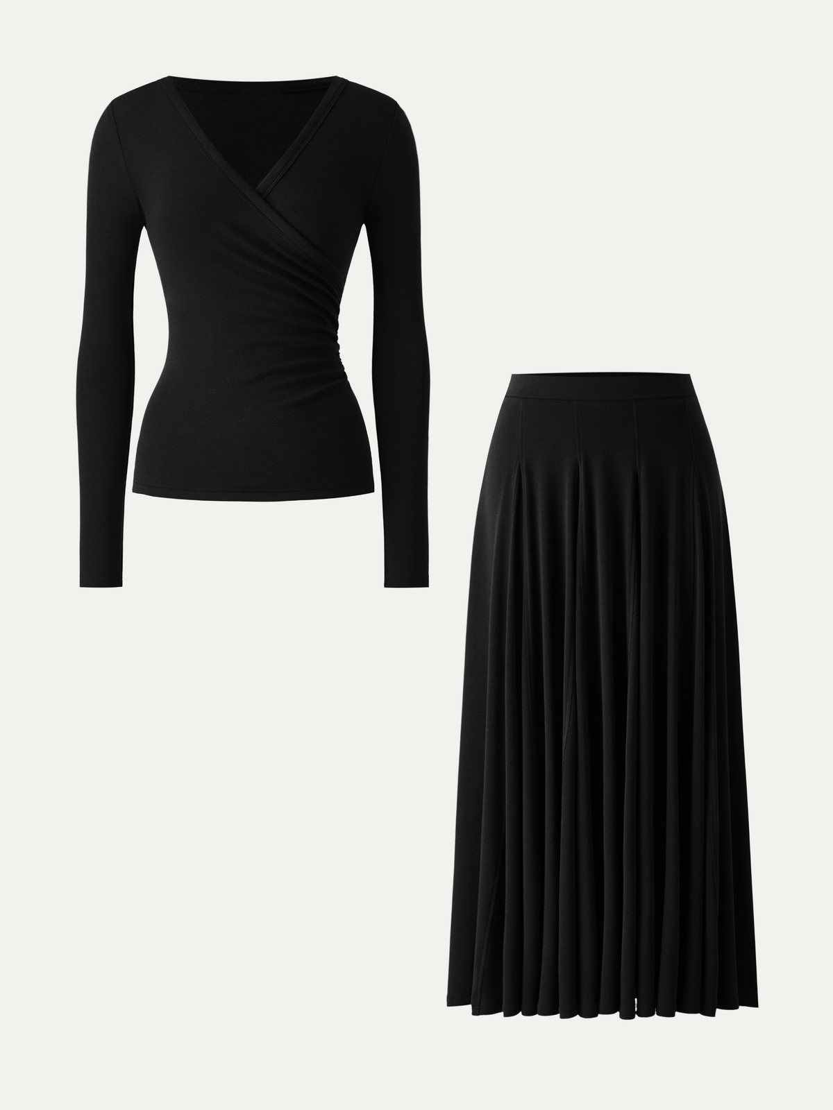 OGLmove Women's Surplice Ruched Long Sleeve & Maxi Skirt Set