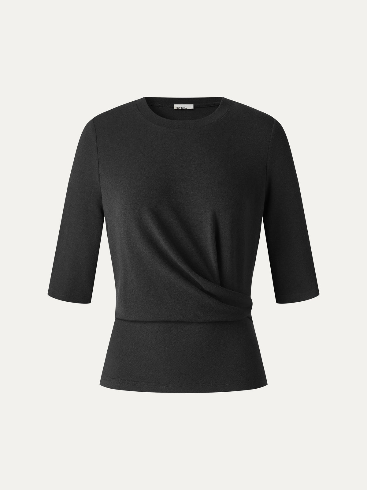 OGLmove Women's Eco-Mousse Round Neck Elbow Sleeve Side-Tuck Top