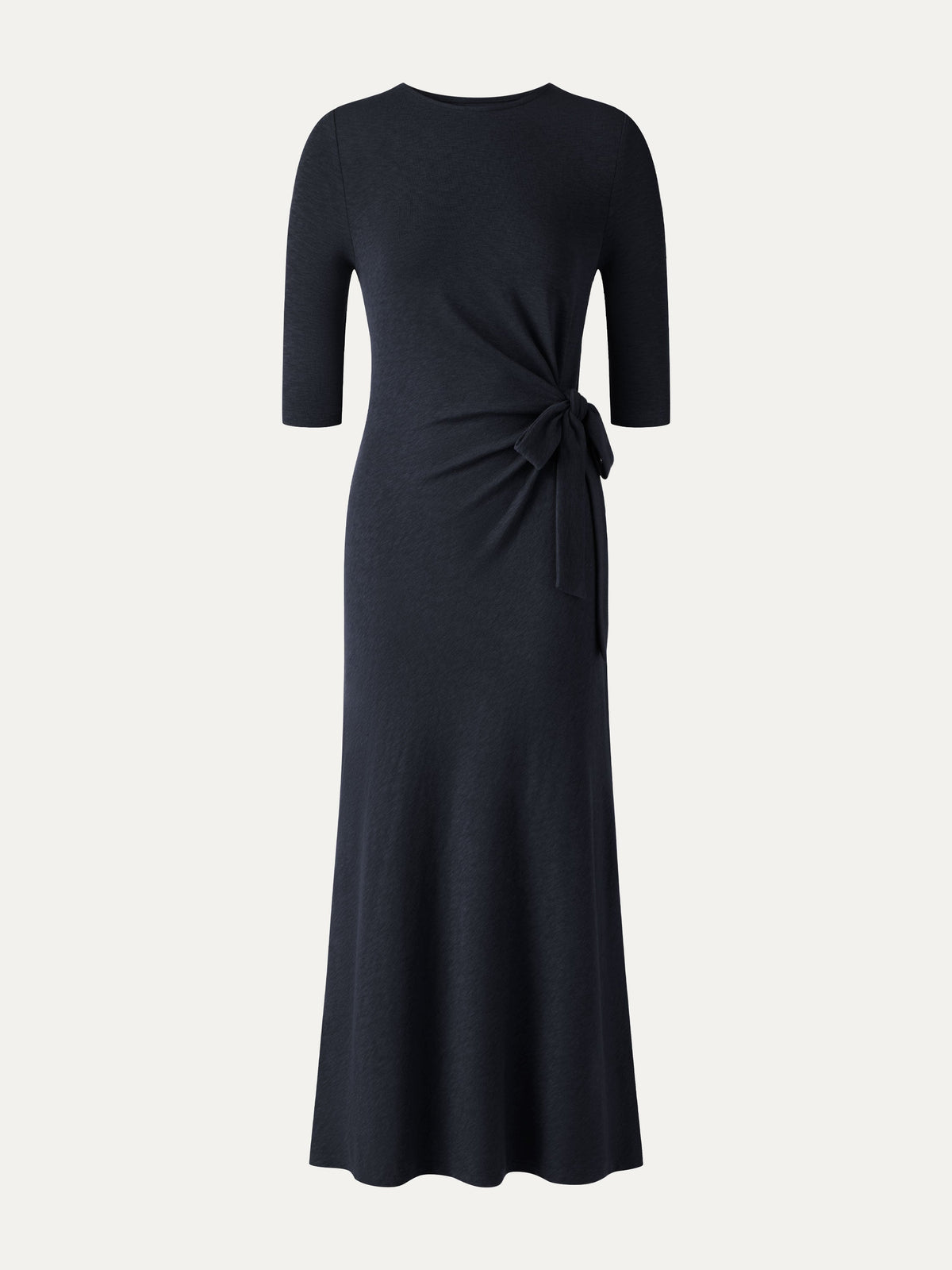 OGLmove Women's Slub Ribbed Round Neck Tie-Waist Midi Dress