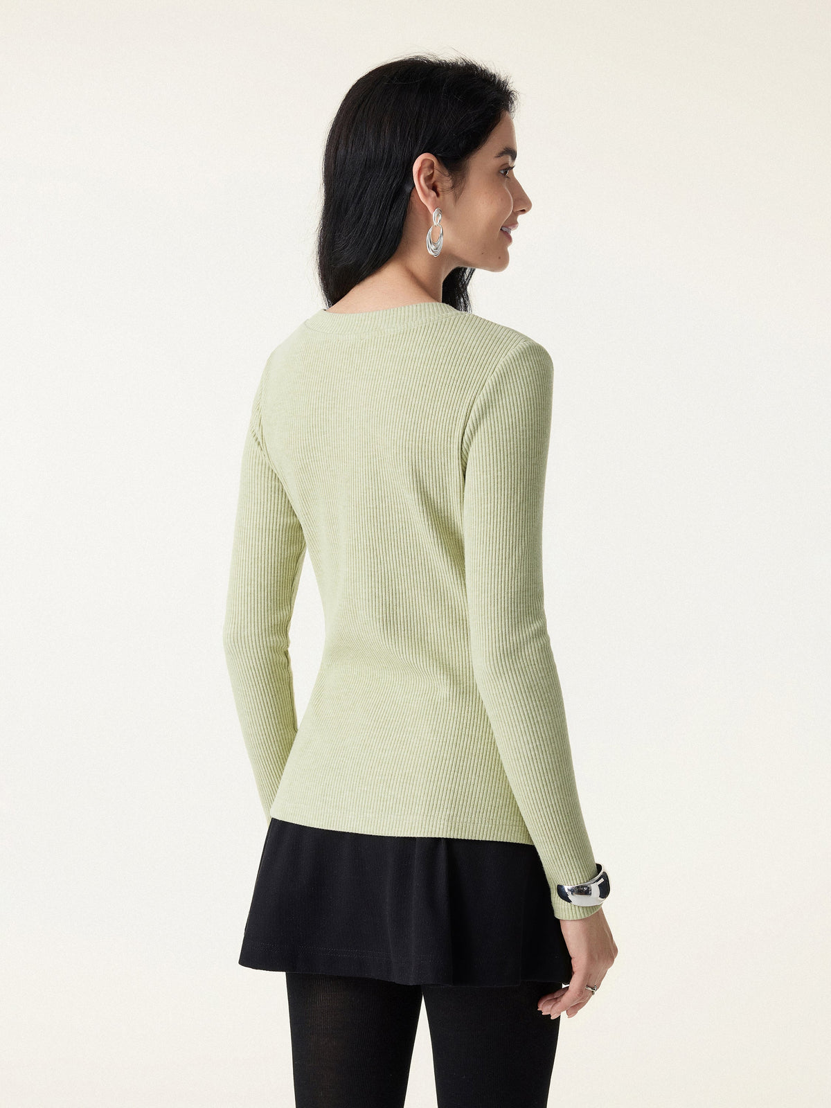 OGLmove Women's Ribbed Frog Button Long Sleeve Top