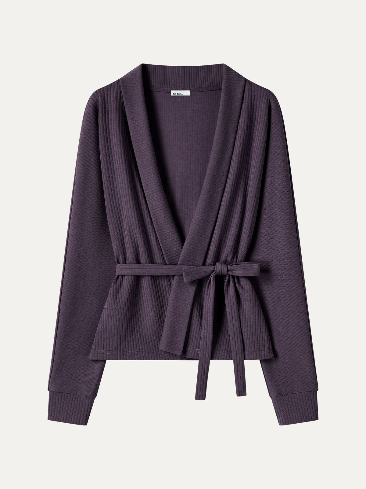 OGLmove Women's Textured Cotton Blend Lapel Belted Open-Front Jacket