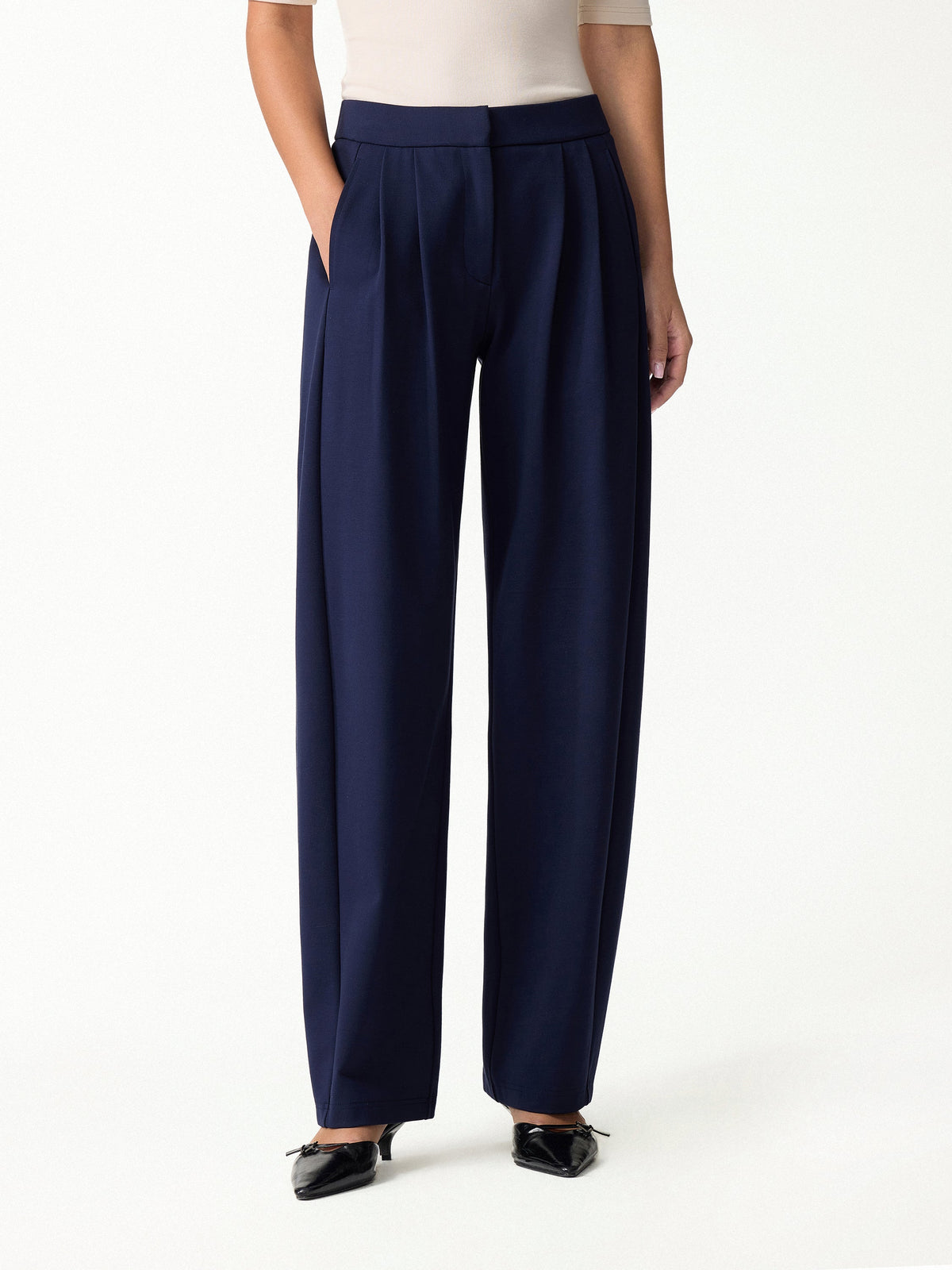 OGLmove Women's Ponte Low-Rise Ankled Barrel Pants with Pockets