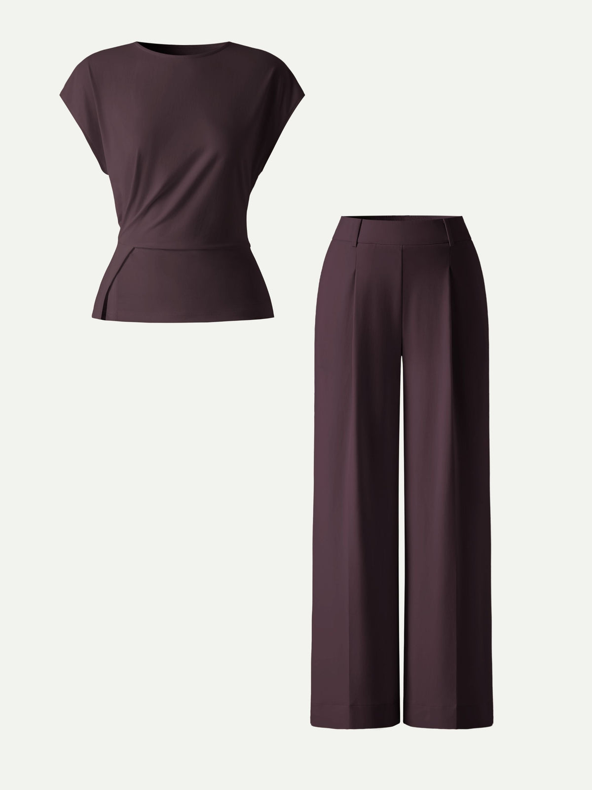 OGLmove Women's Round Neck Tucked Top and Wide Leg Pants Set