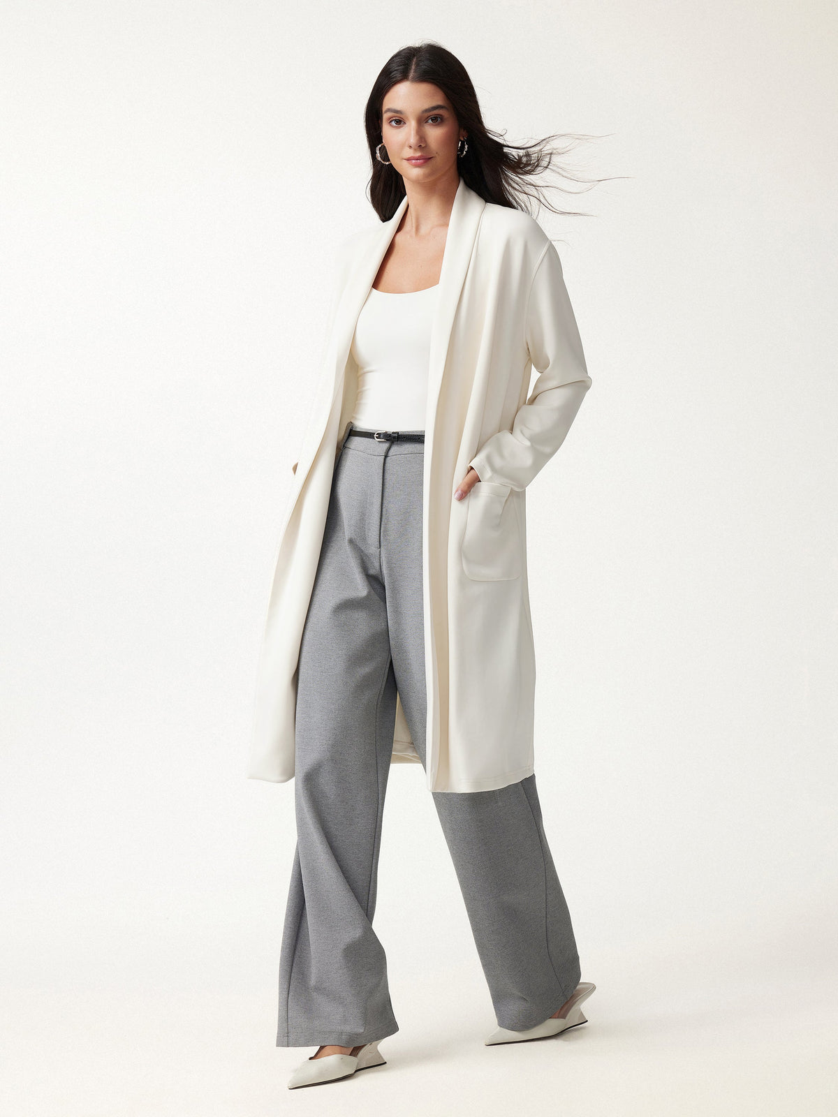 OGLmove Women's Modal Spacer Knit Shawl Collar Pocketed Long Cardigan
