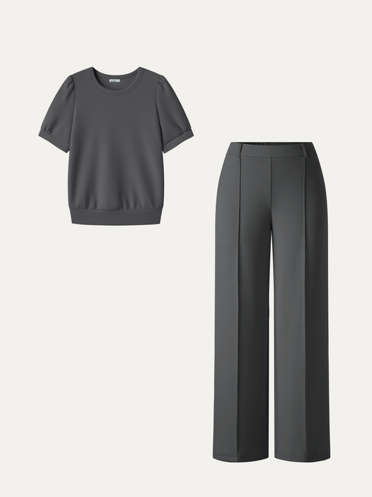 OGLmove Women's Puffed Sleeve Top and Cropped Pants Set