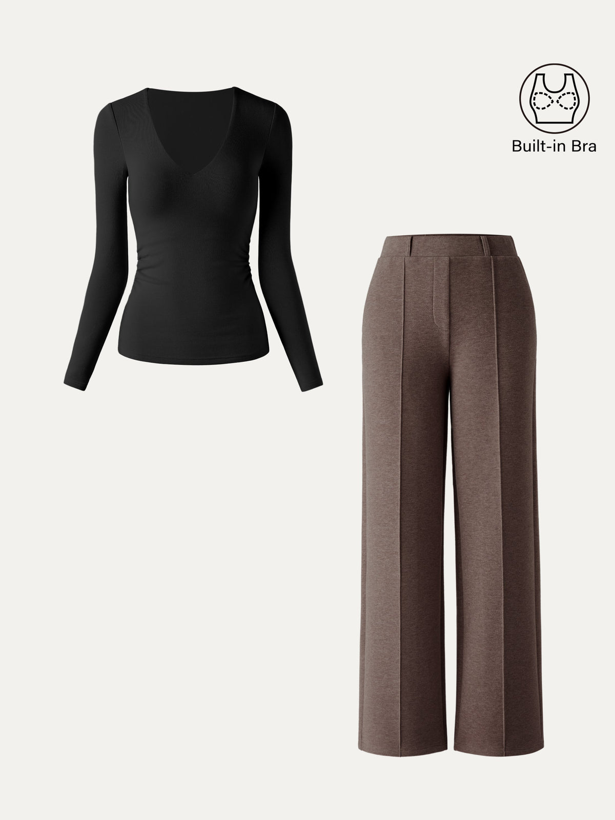 OGLmove Women's V-Neck Bra Top and Straight-Leg Pants Set