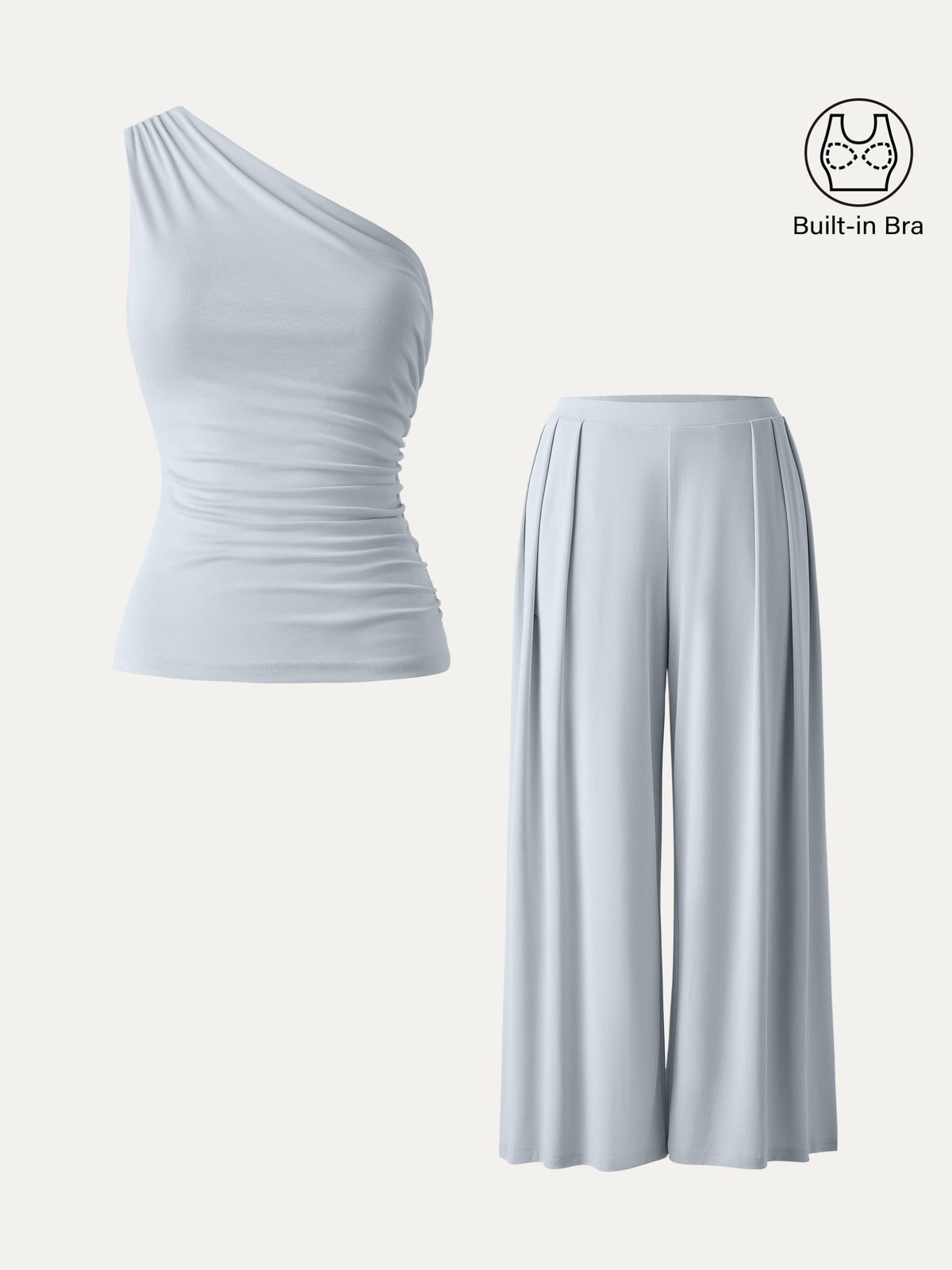 OGLmove Women's 2-Piece Wide Leg Pants and Ruched Bra Top Set