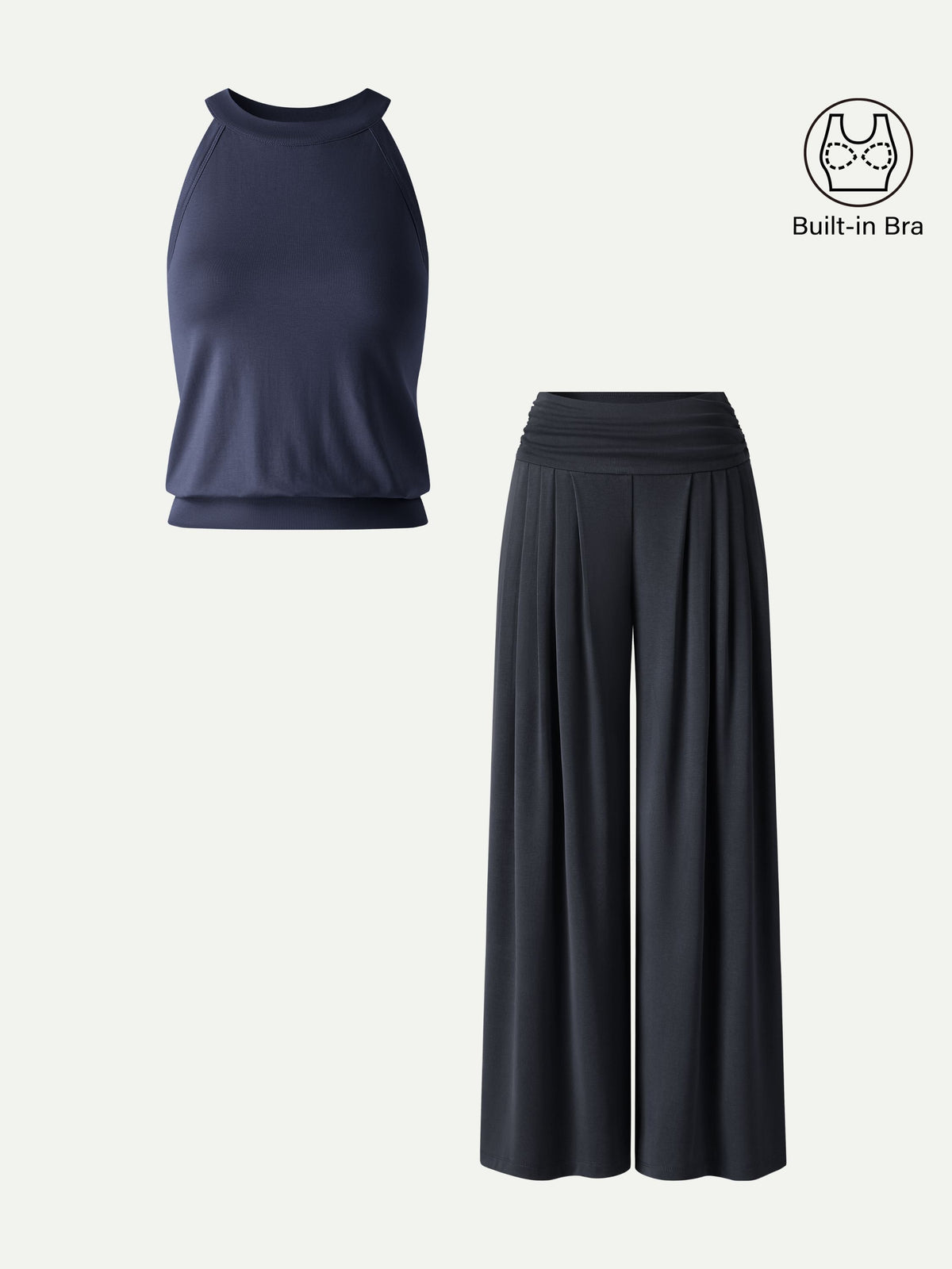 Women's 2-Piece Halter Neck Bra Tank and Tucked Pant Set