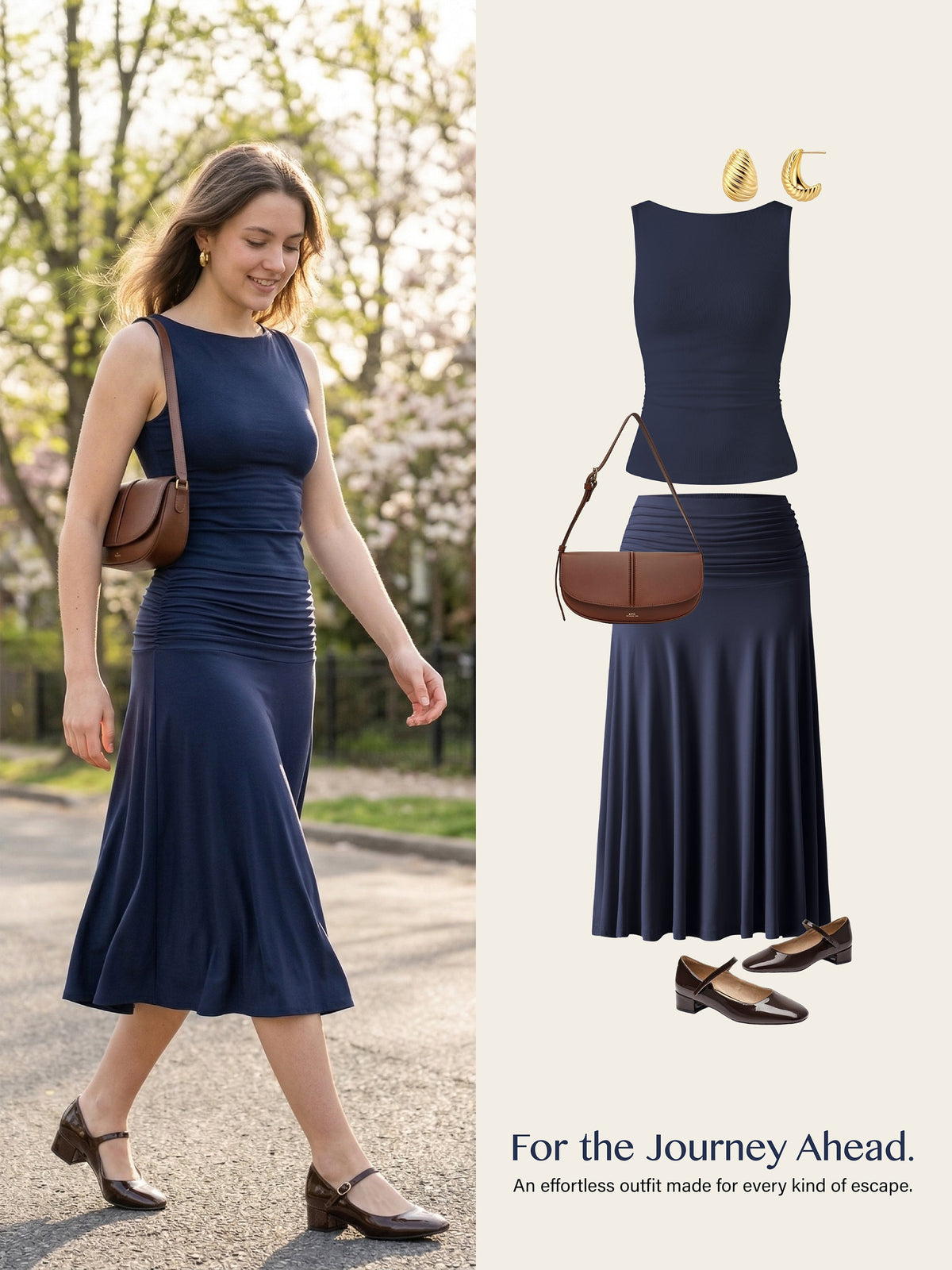 OGLmove Women's Open Back Bra Tank & Side Ruched Midi Skirt Set