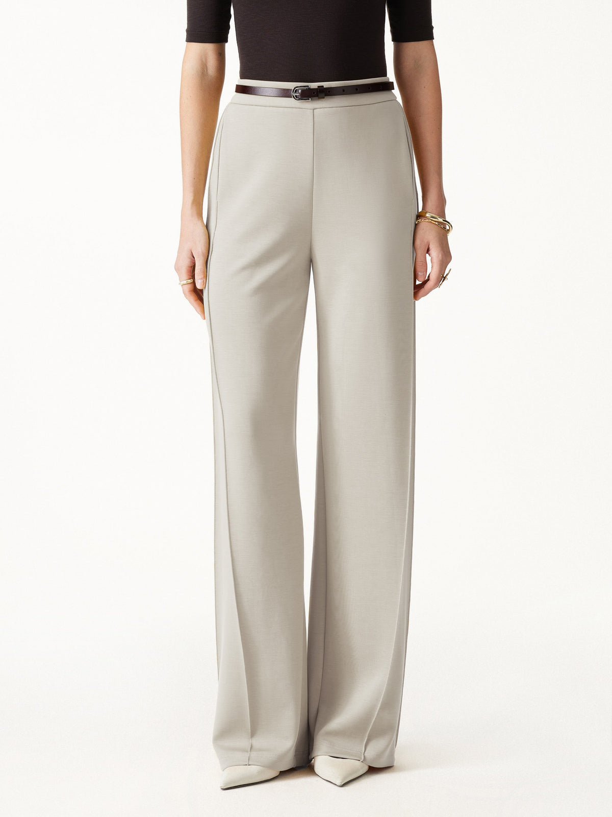 OGLmove Women's Modal Spacer Knit High-Rise Wide-Leg Pants with Pockets