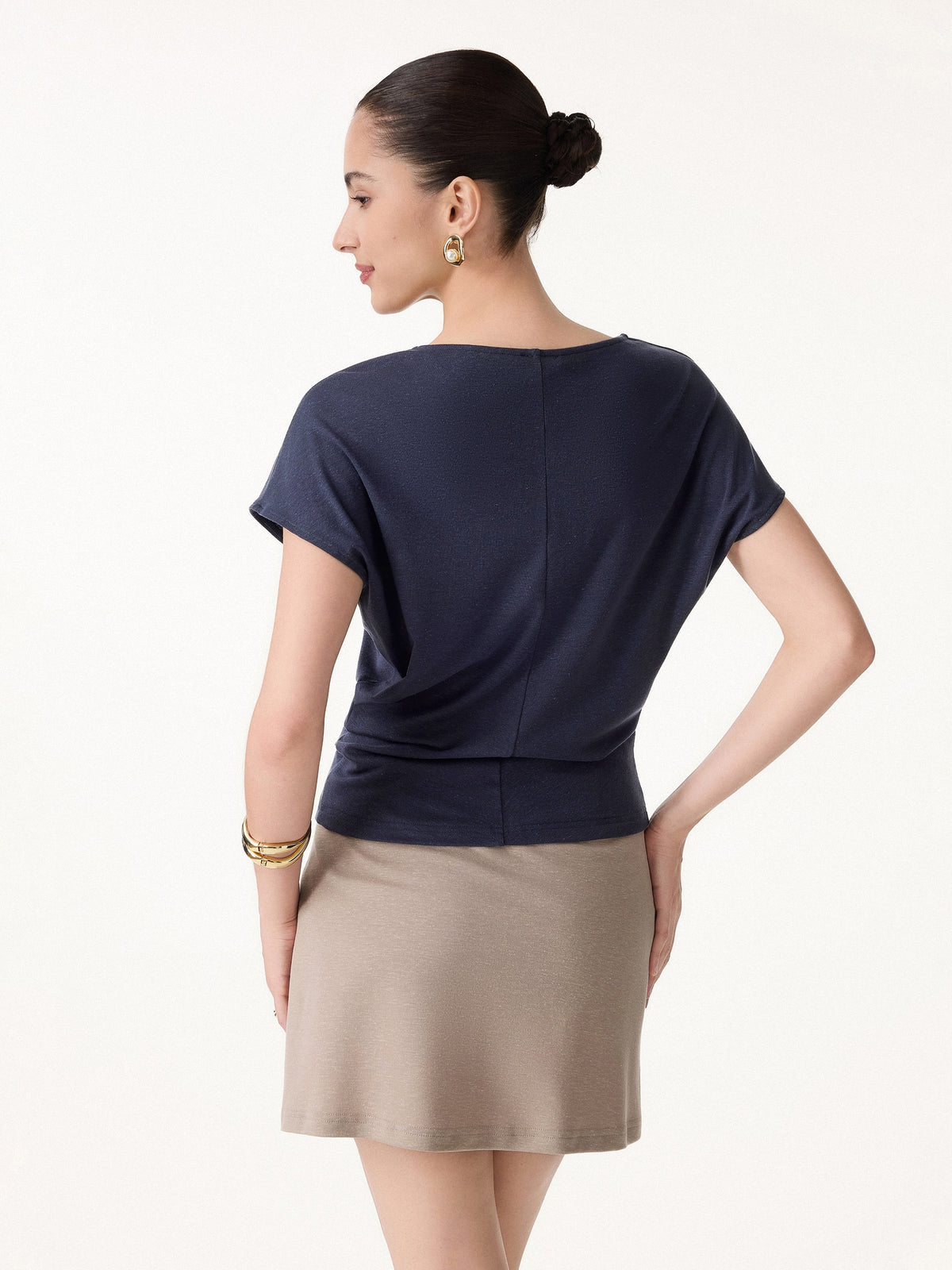 OGLmove Women's Linen-Blend Round Neck Relaxed Summer Top