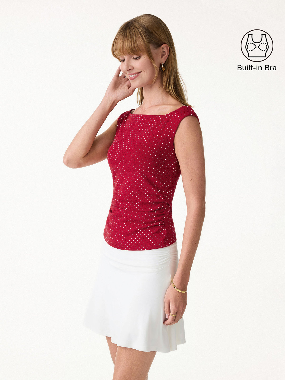 OGLmove Women's Polka Dot Boatneck Ruched Bra Top