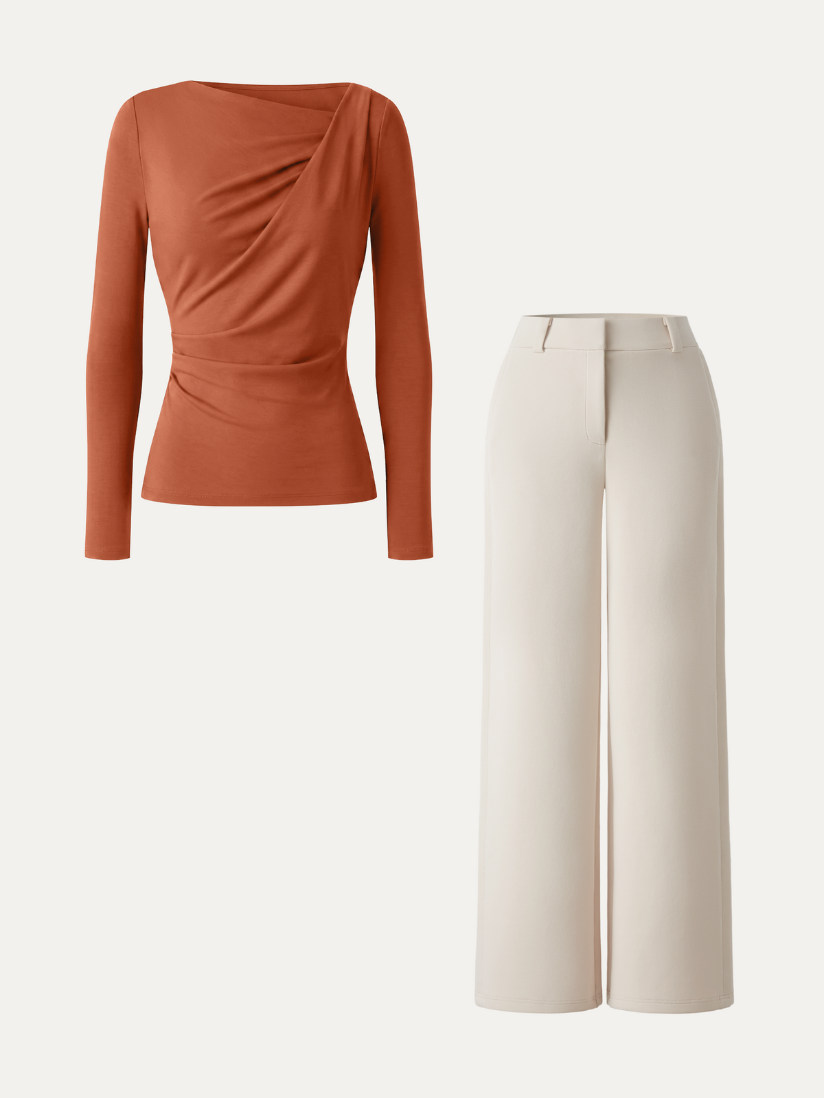 OGLmove Women's Asymmetrical Neck Top & Wide Leg Pants Set