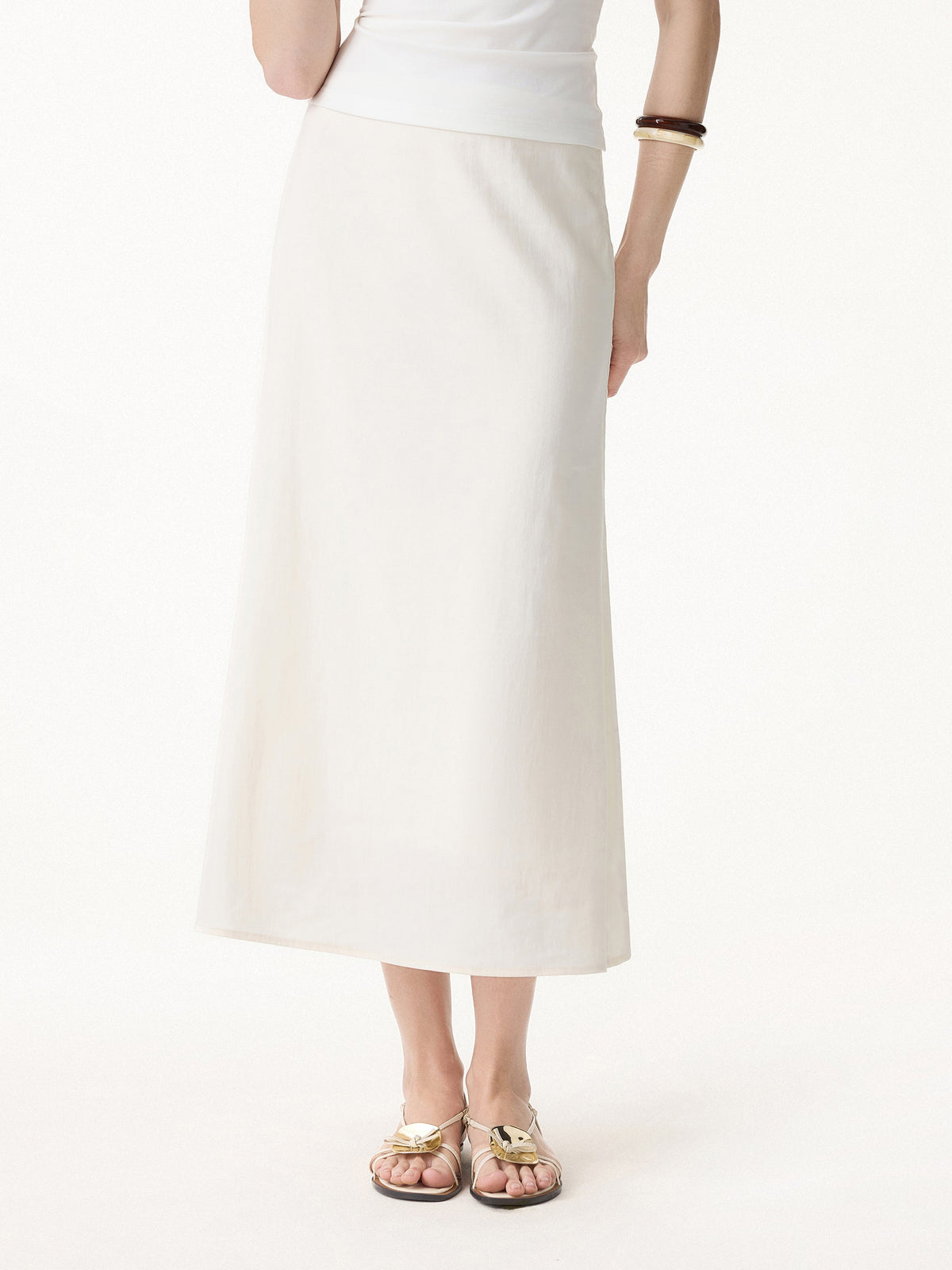 OGLmove Women's Lyocell-Linen Blend Maxi Flared Pull-On Skirt