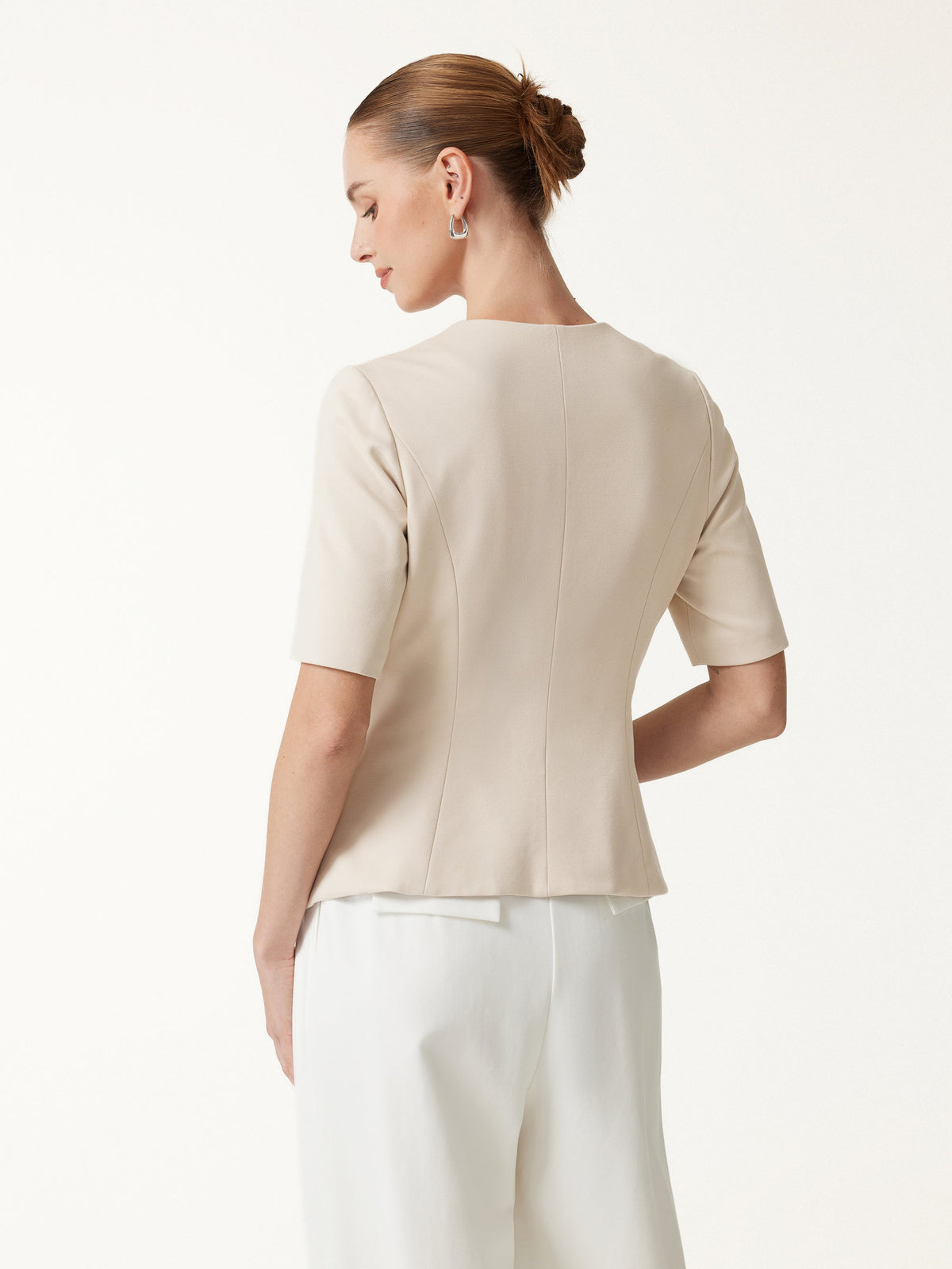 OGLmove Women's Ponte Round Neck Elbow Sleeve Jacket with Pockets