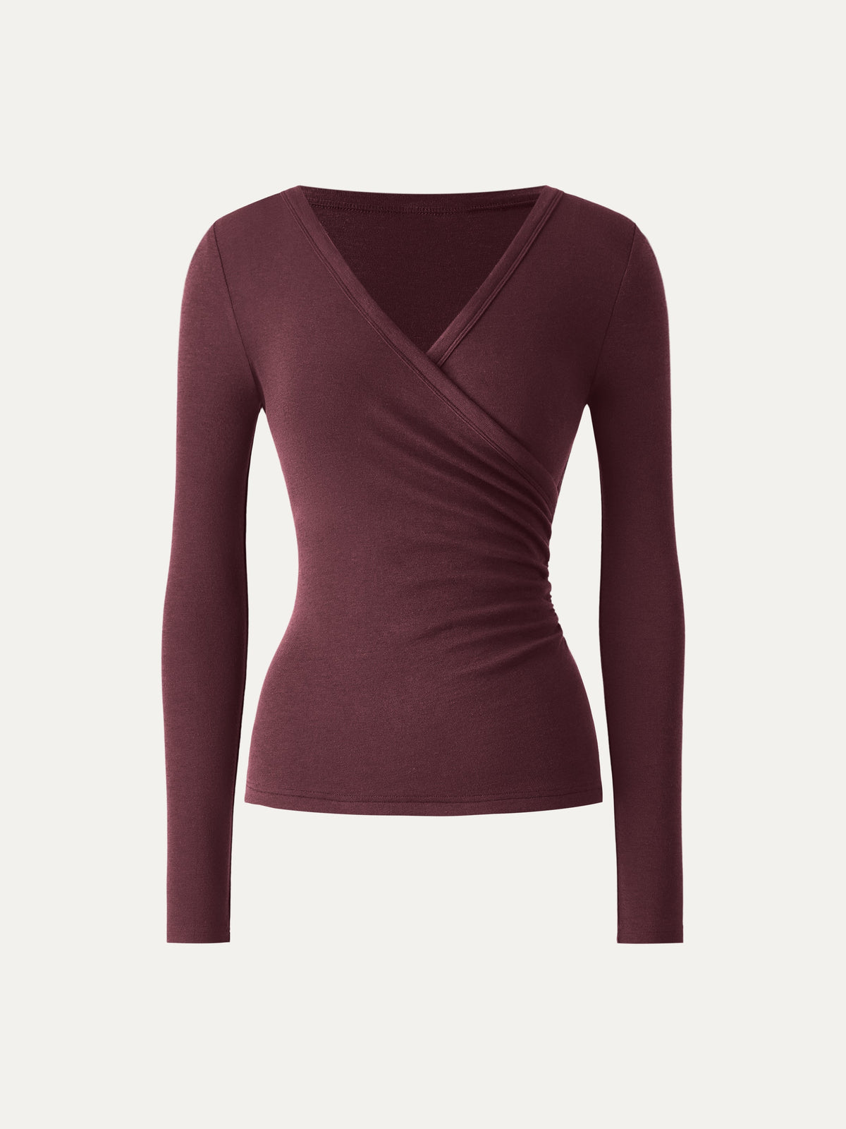 OGLmove Women's Eco-MiYaMoon® Surplice Ruched Long Sleeve Top