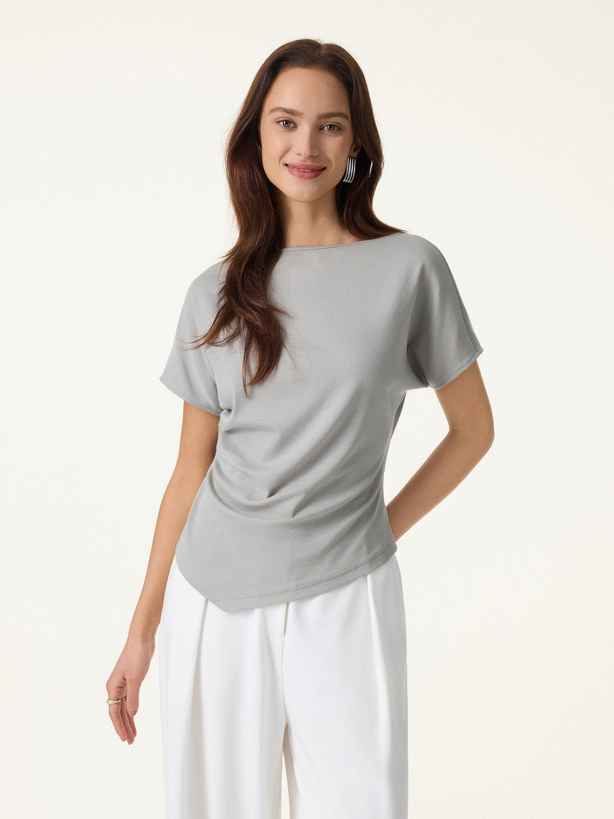 OGLmove Women's Cotton Lyocell Boatneck Angled Summer Tee