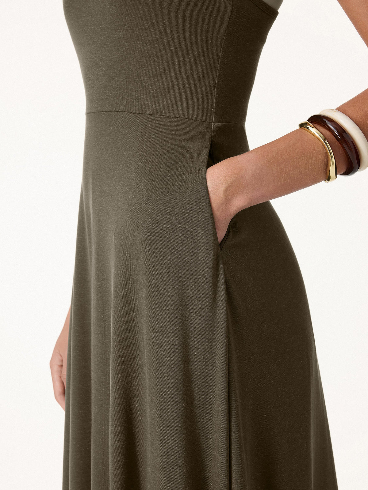 OGLmove Women's Soft Linen Knit Spaghetti Midi Bra Dress