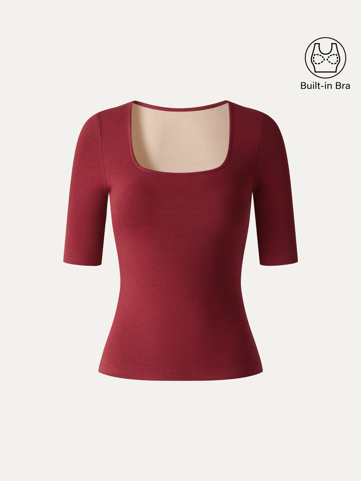 OGLmove Women's Square Neck Elbow Sleeve Bra Top