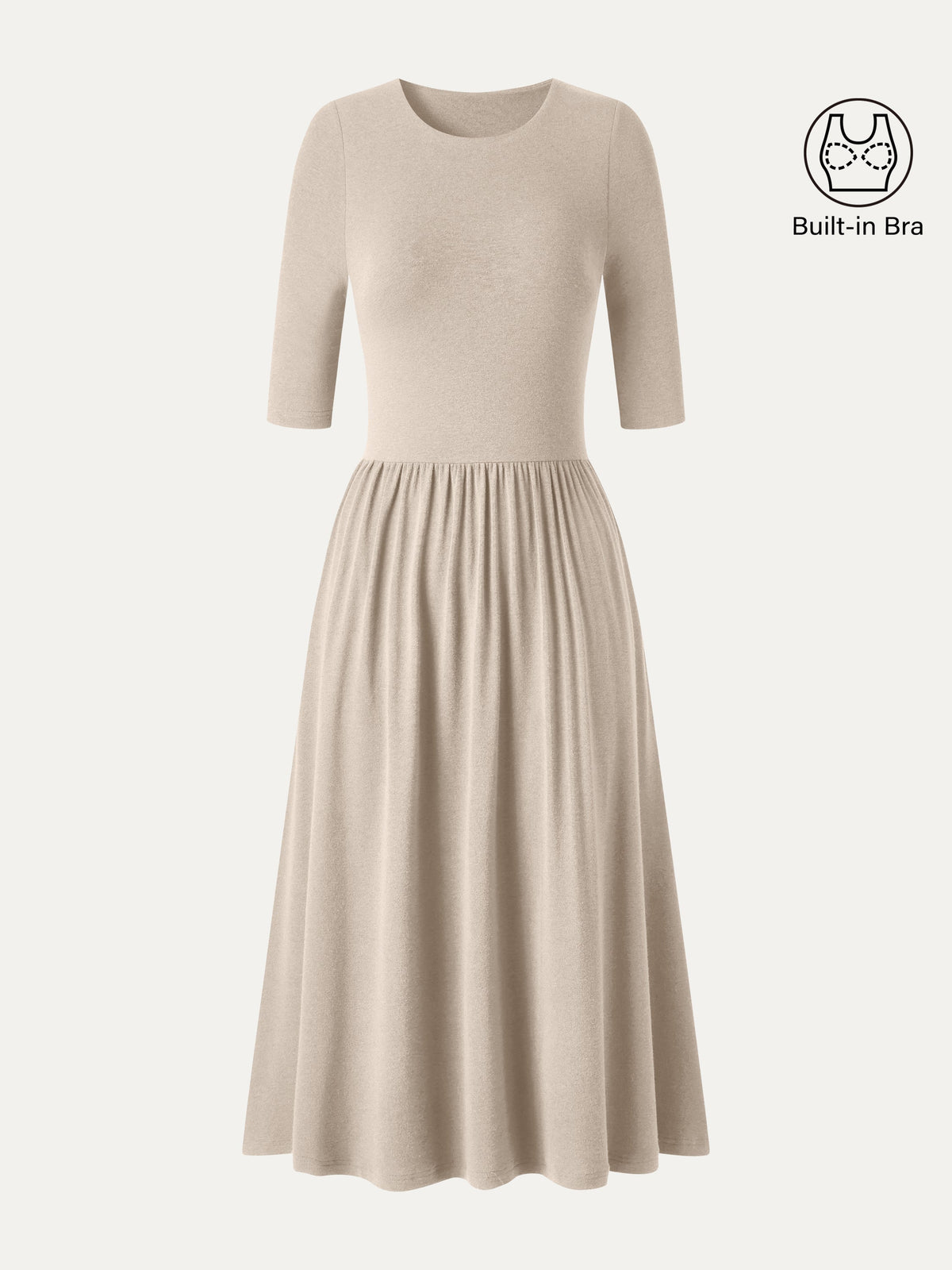 OGLmove Women's Eco-Mousse Round Neck Elbow Sleeve Bra Midi Dress