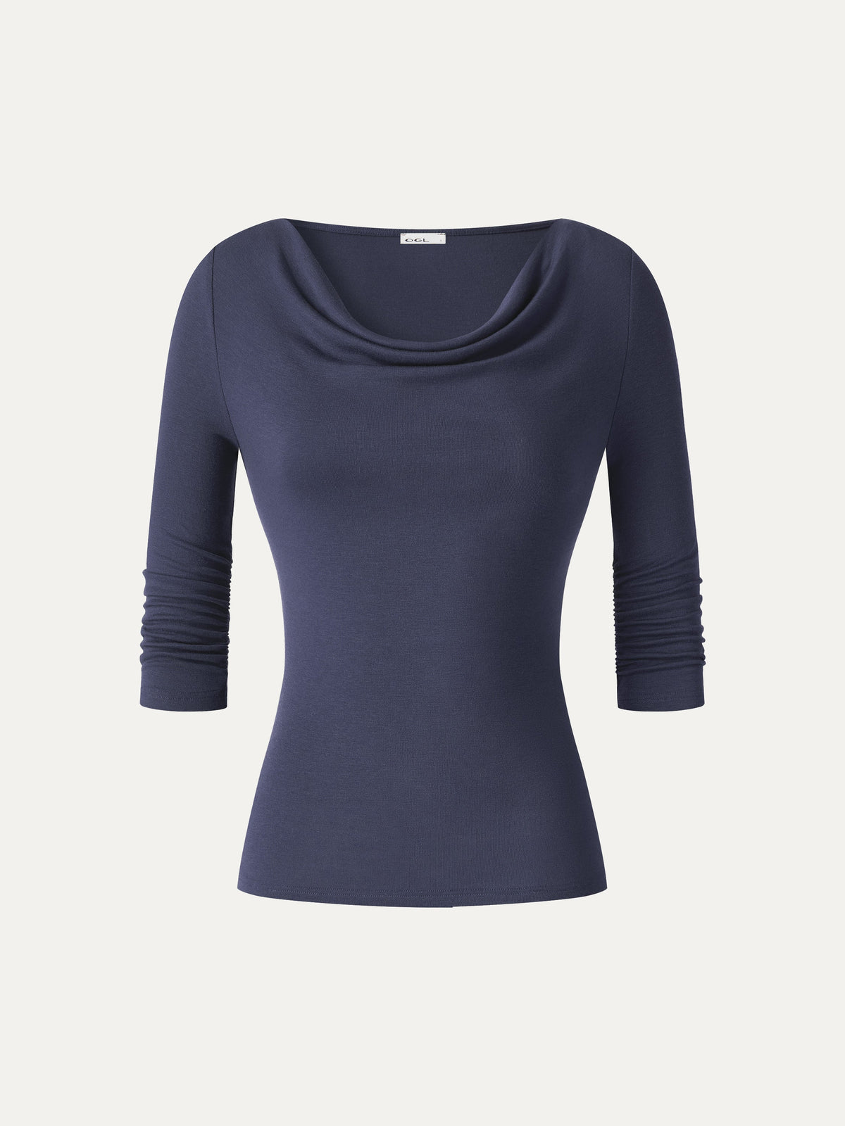 OGLmove Women's Lyocell-Wool Cowl Neck 3/4 Sleeve Top