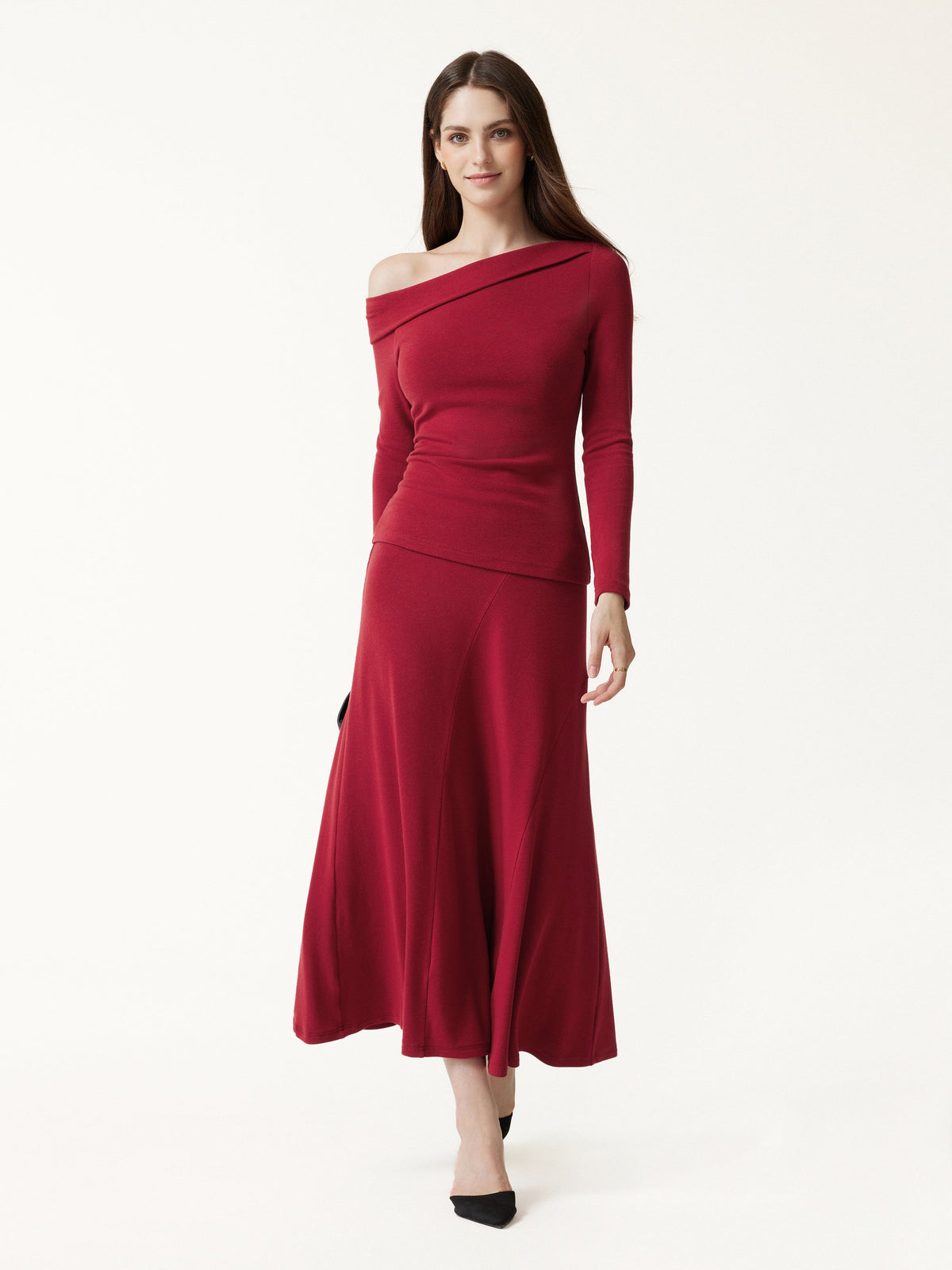 OGLmove Women's Eco-Mousse High-Rise Curved-Seam Midi Skirt