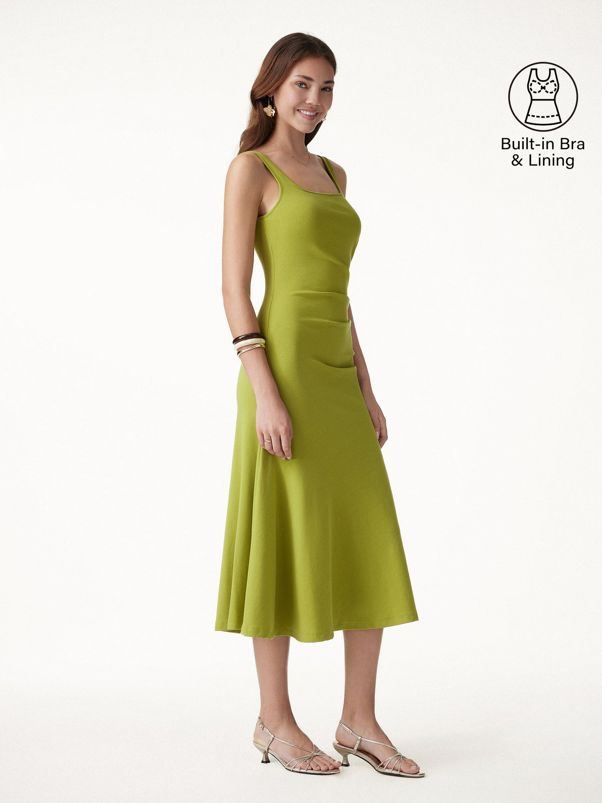OGLmove Women's Square Neck Tucked Open Back Midi Bra Dress
