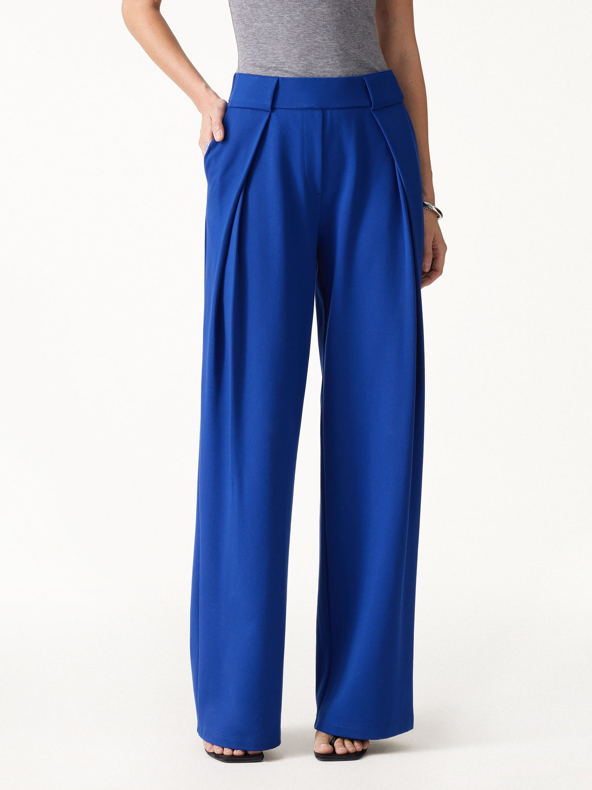 OGLmove Women's Ponte Mid-Rise Wide-Leg Tuck Pants with Pockets